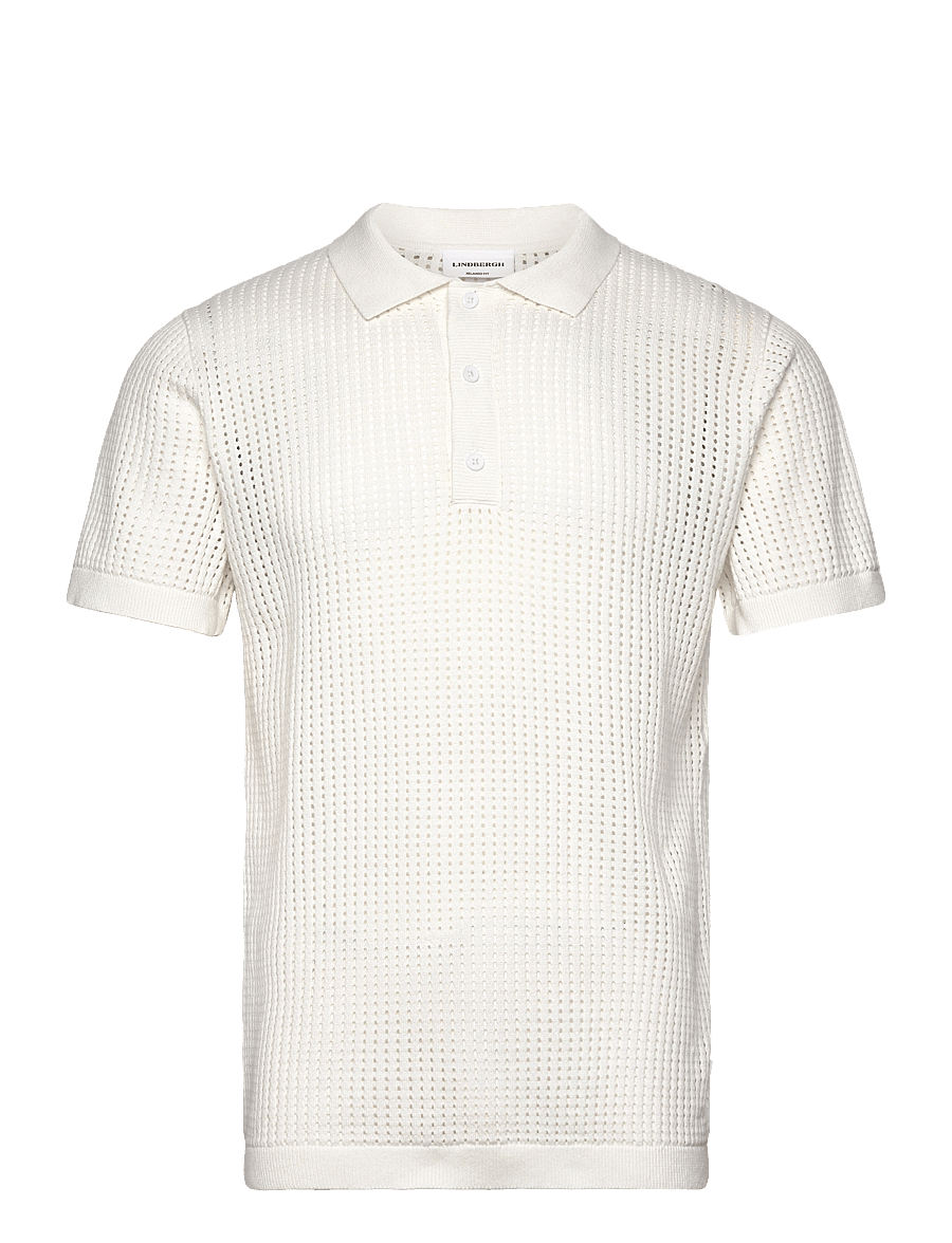 Lindbergh - Crochet knitted S/S v-neck polo - polostrik - salt white - 1