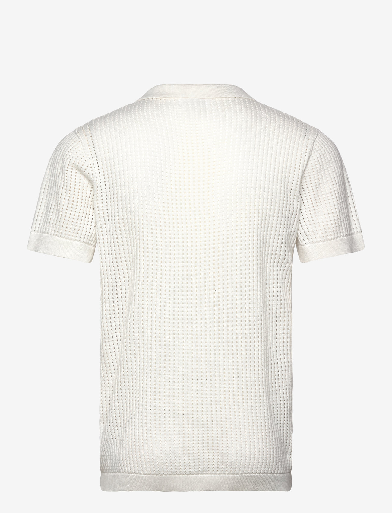Lindbergh - Crochet knitted S/S v-neck polo - stickade pikéer - salt white - 2