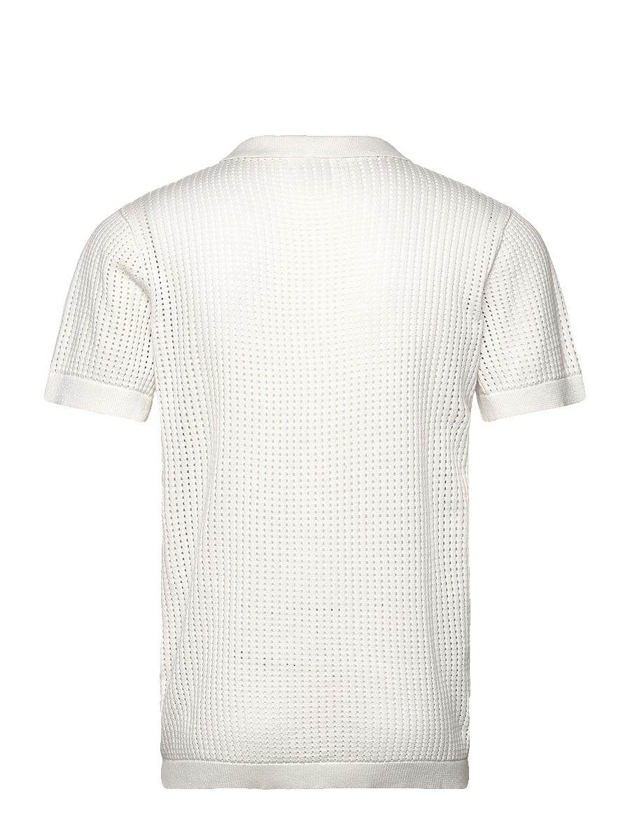 Lindbergh - Crochet knitted S/S v-neck polo - polostrik - salt white - 2