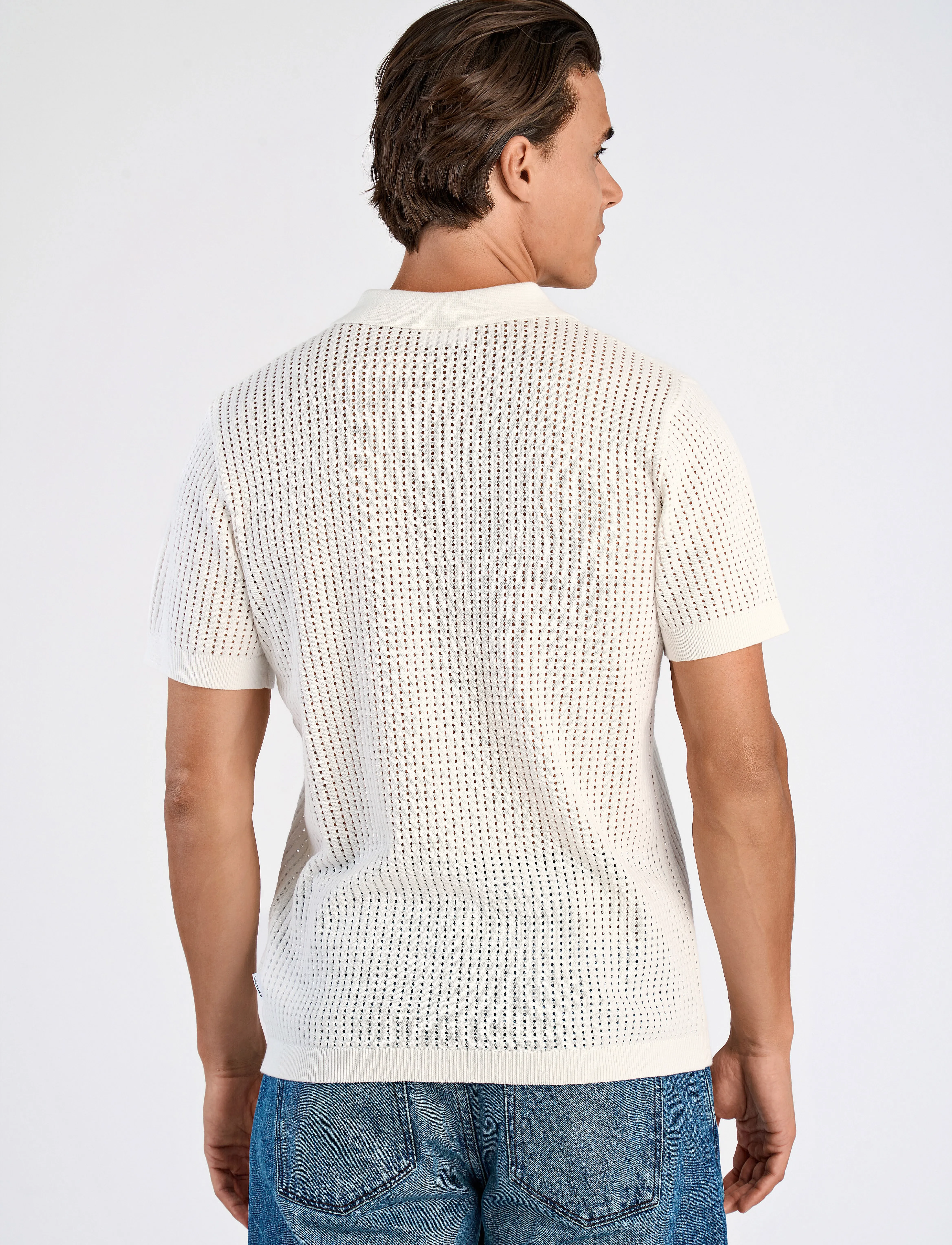 Lindbergh - Crochet knitted S/S v-neck polo - polostrik - salt white - 3