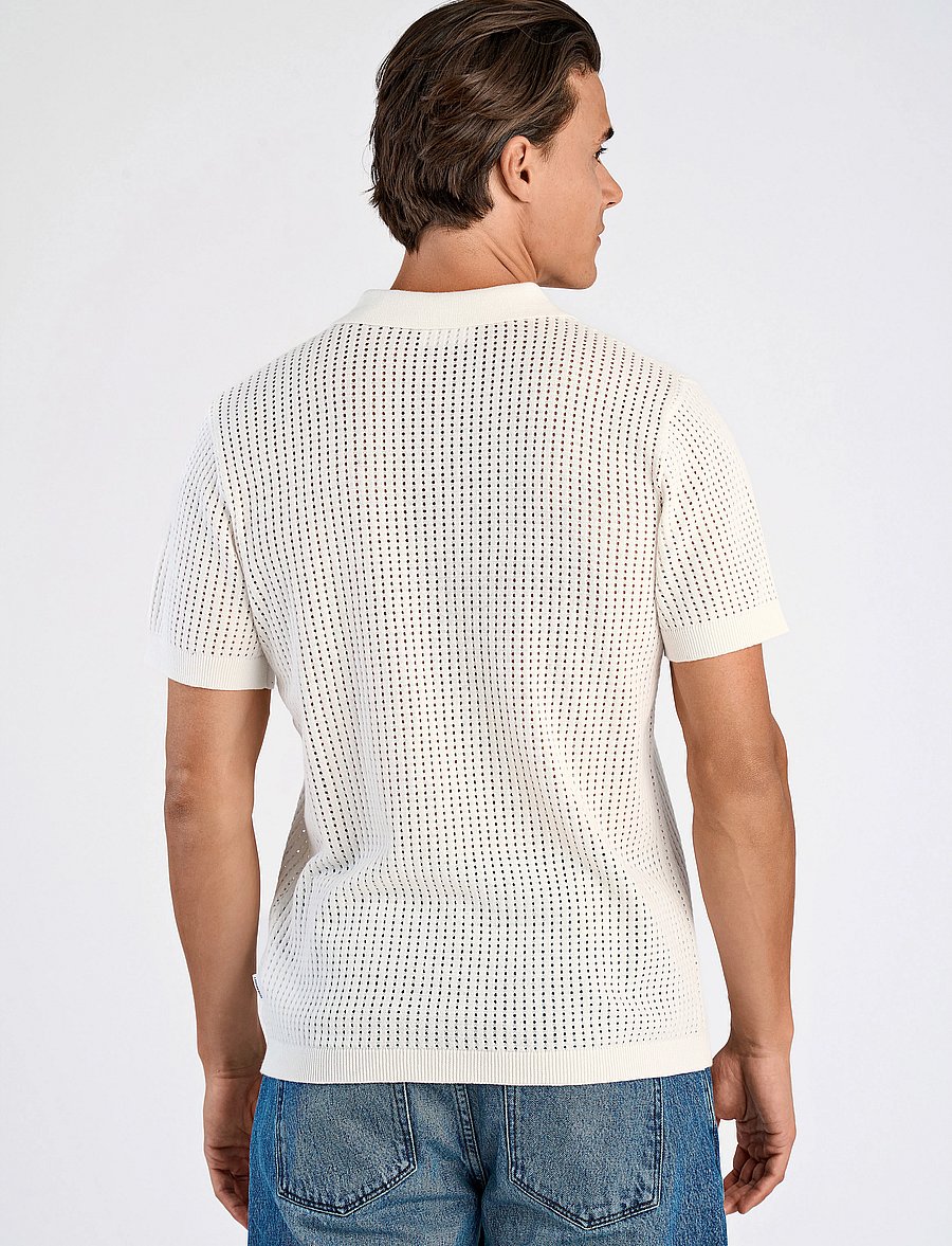 Lindbergh - Crochet knitted S/S v-neck polo - polostrik - salt white - 3