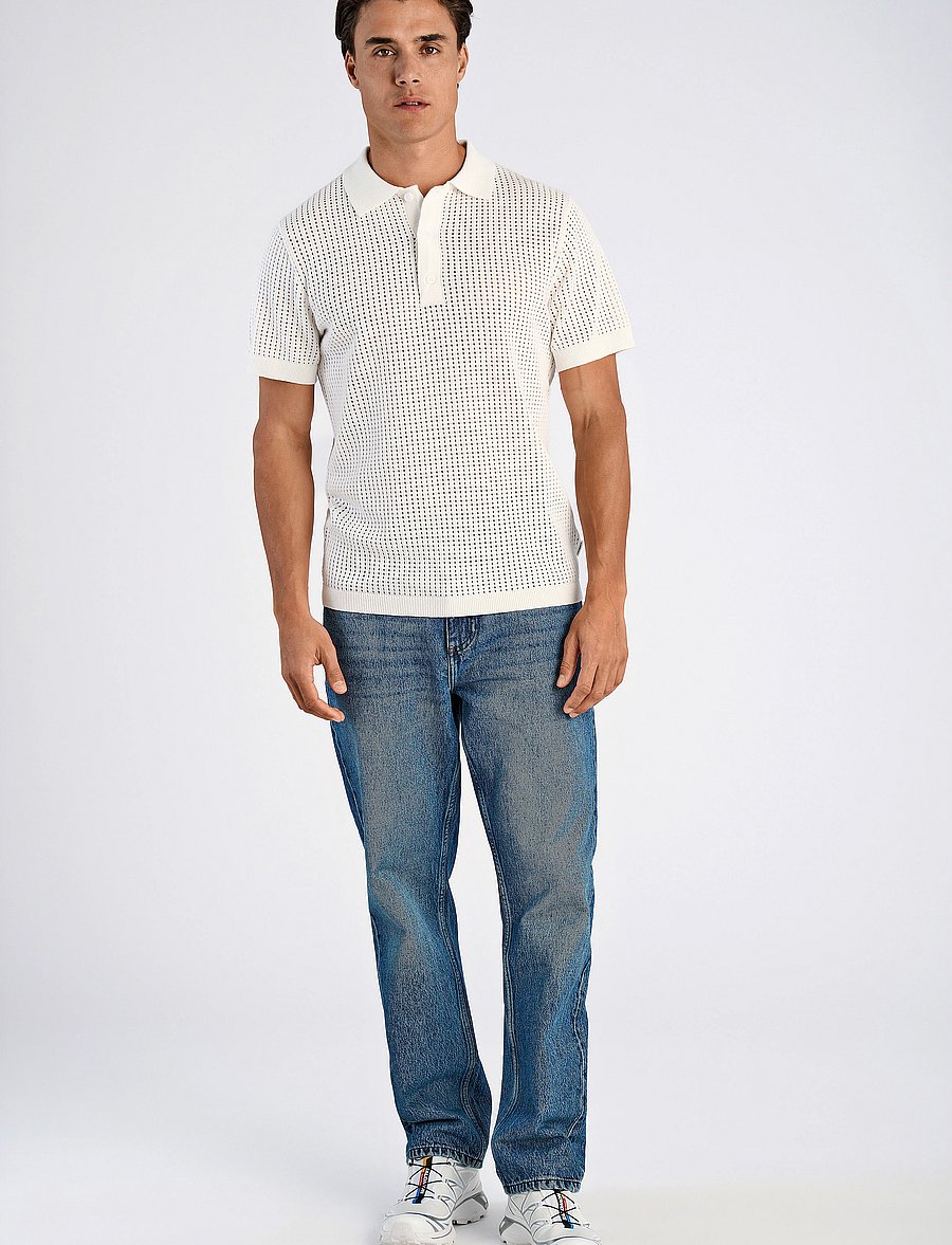 Lindbergh - Crochet knitted S/S v-neck polo - polostrik - salt white - 4