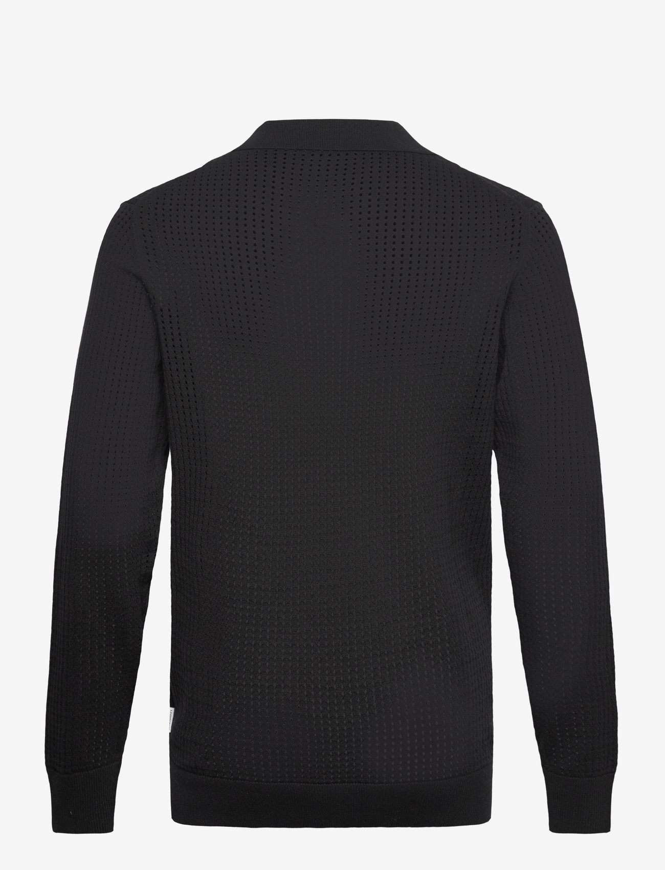 Lindbergh - Crochet knit L/S v-neck polo - polostrik - black - 2