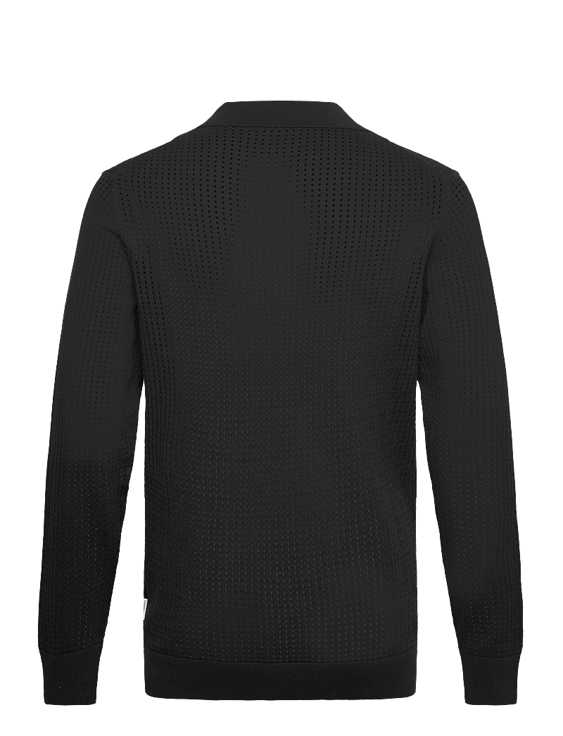 Lindbergh - Crochet knit L/S v-neck polo - polostrik - black - 2