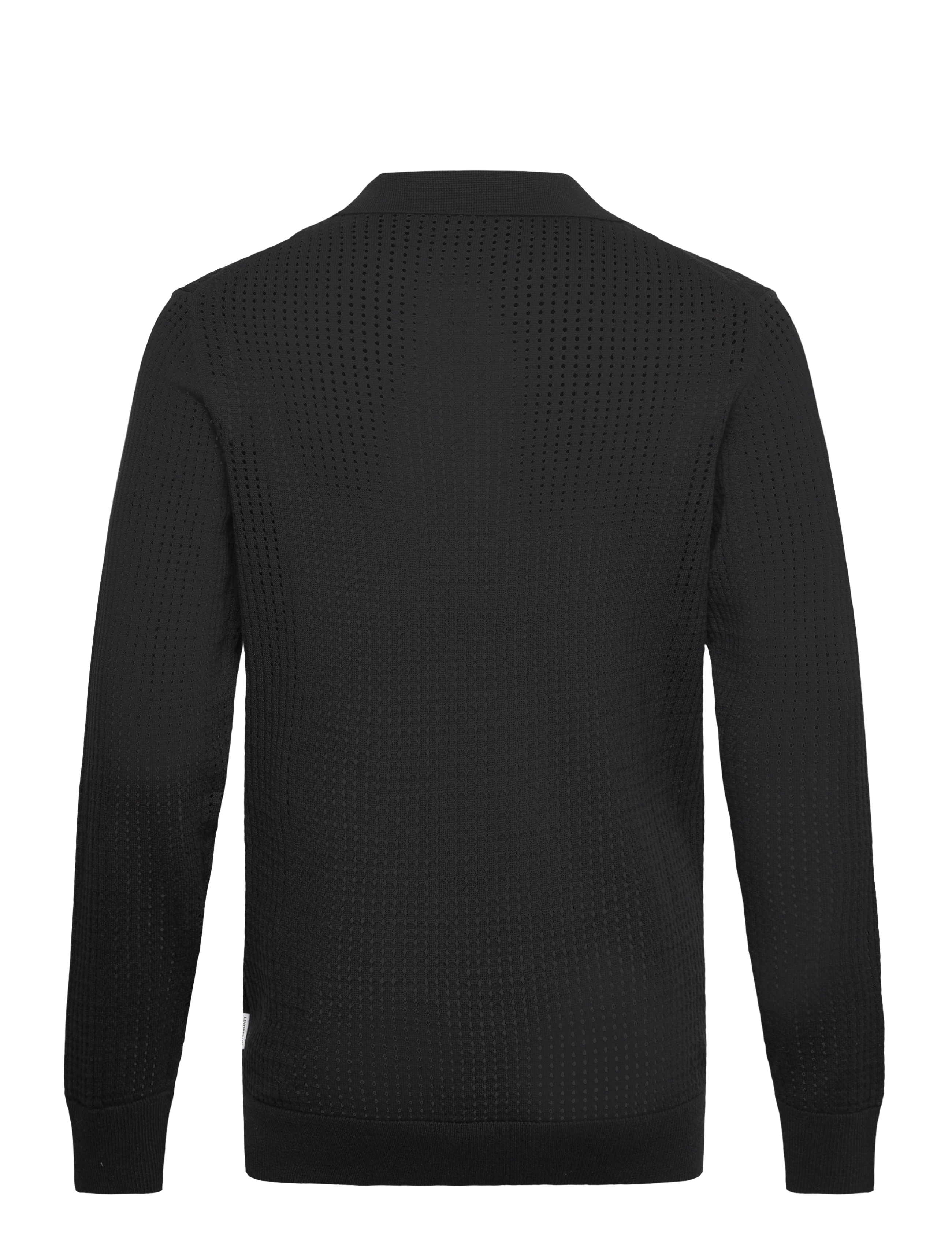 Lindbergh - Crochet knit L/S v-neck polo - polostrik - black - 2