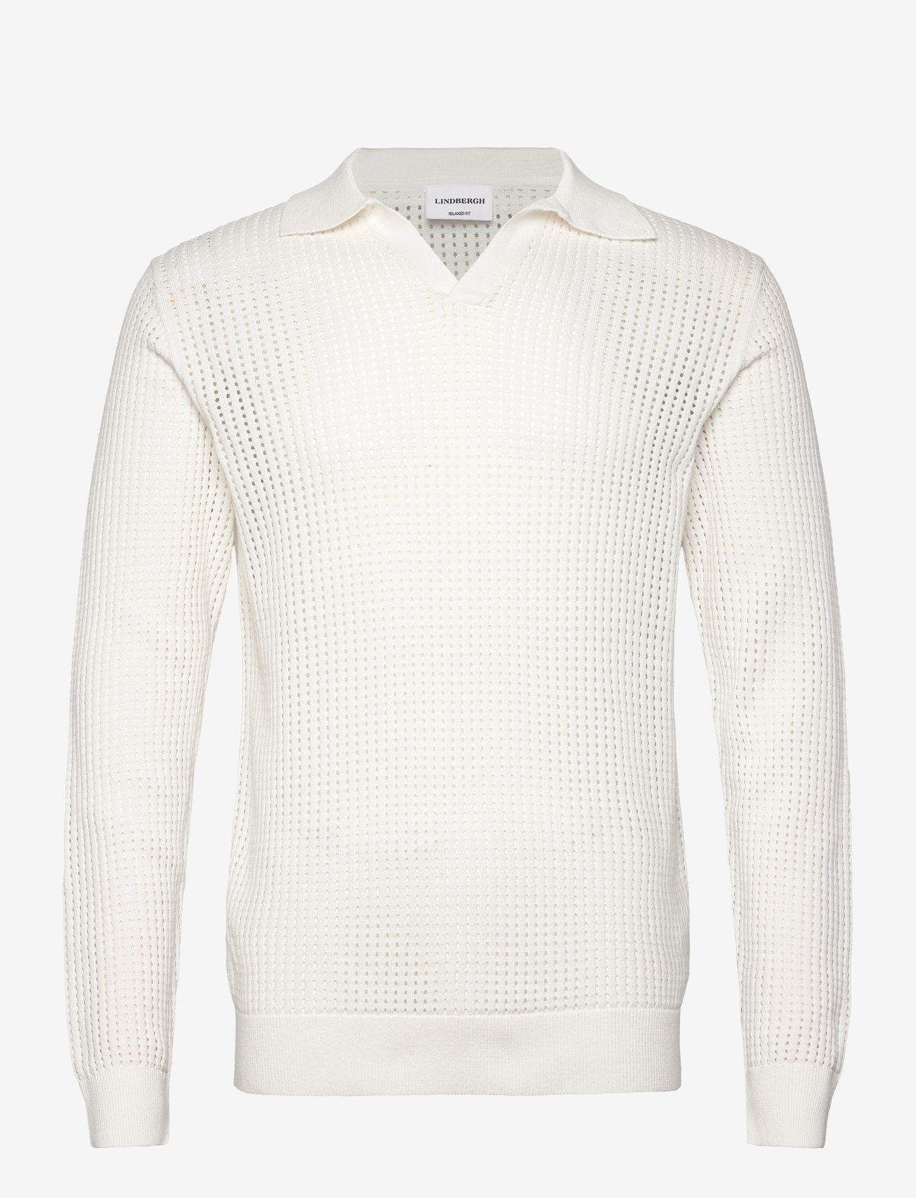 Lindbergh - Crochet knit L/S v-neck polo - neulotut poolot - salt white - 1