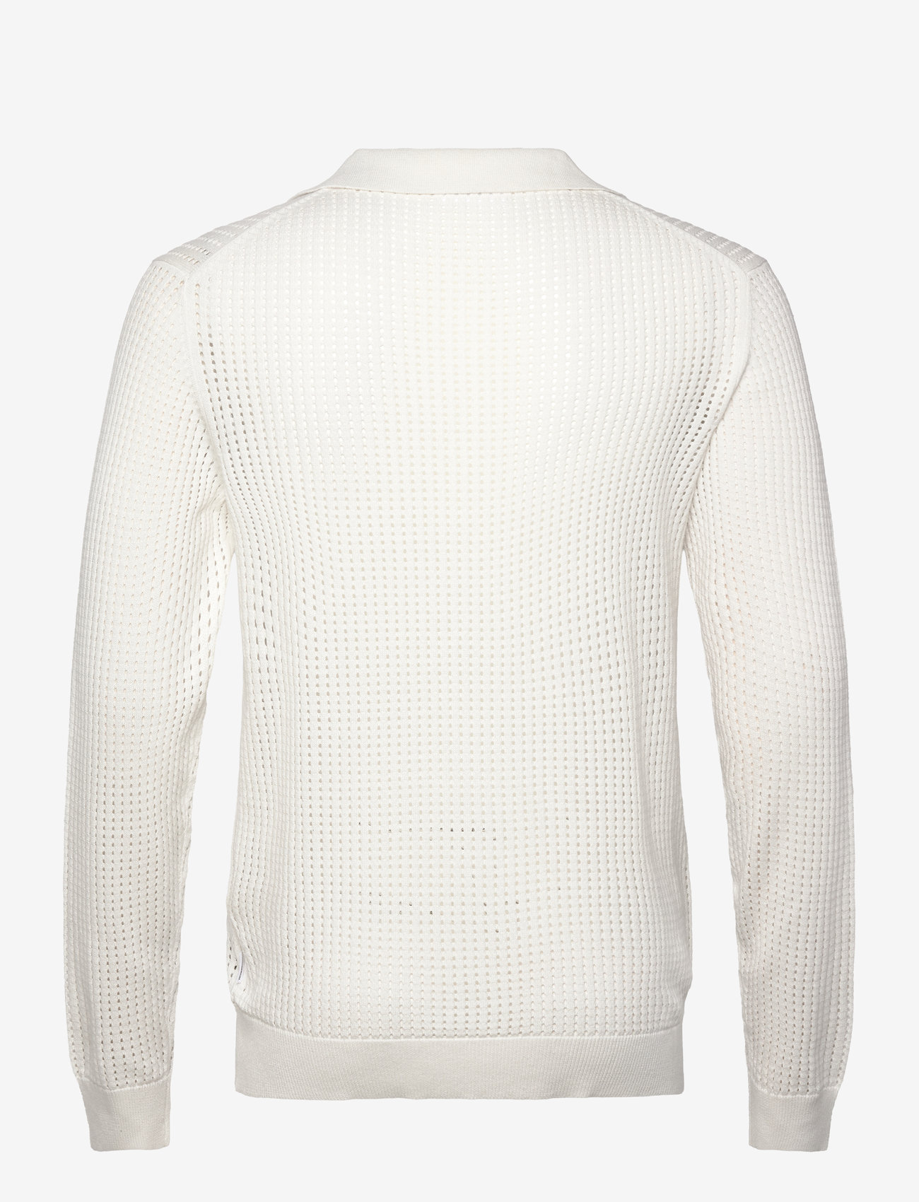 Lindbergh - Crochet knit L/S v-neck polo - neulotut poolot - salt white - 2
