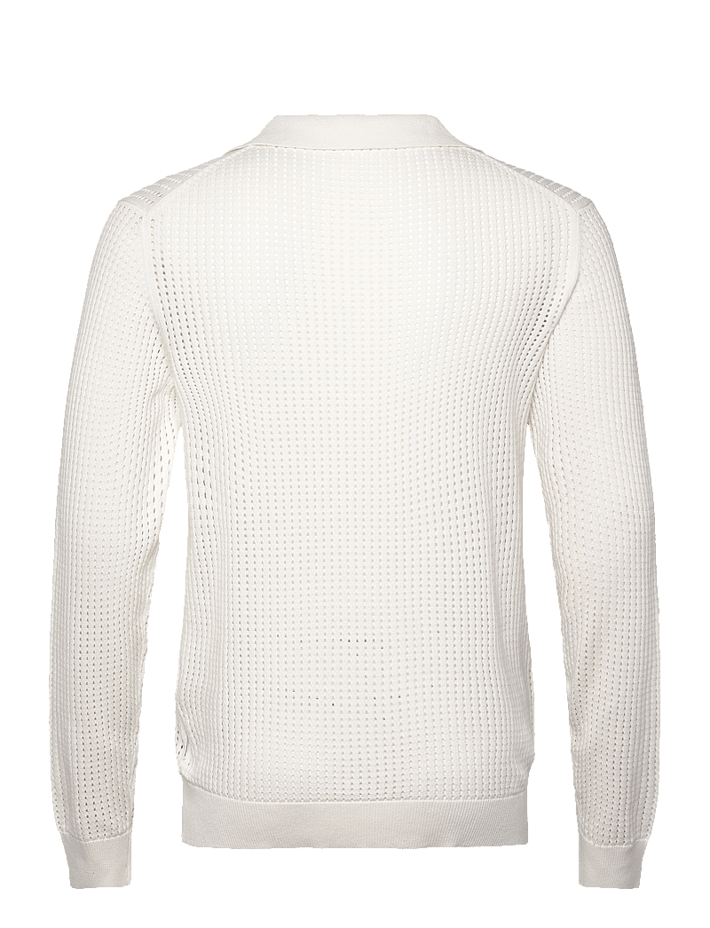 Lindbergh - Crochet knit L/S v-neck polo - neulotut poolot - salt white - 2