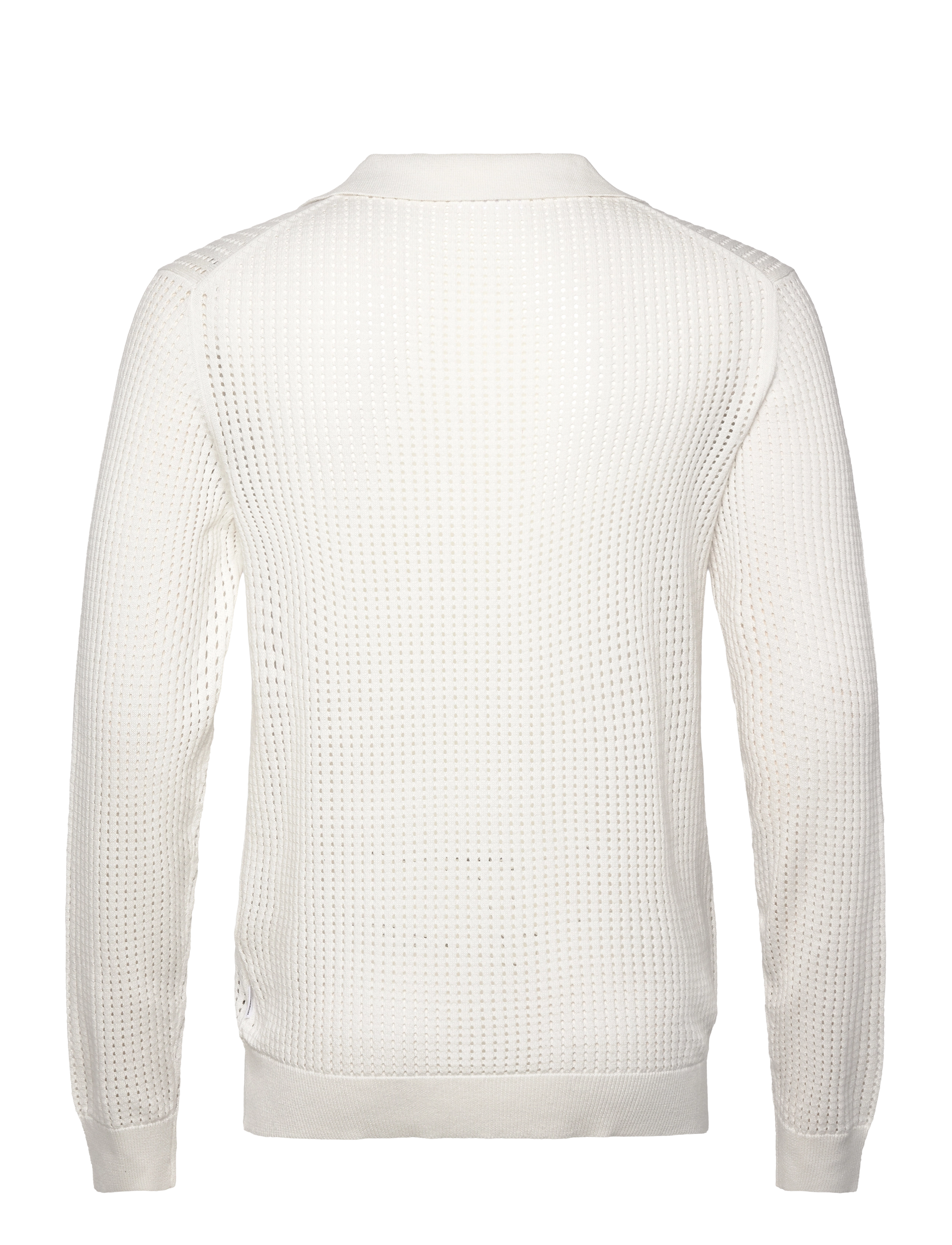 Lindbergh - Crochet knit L/S v-neck polo - polostrik - salt white - 2