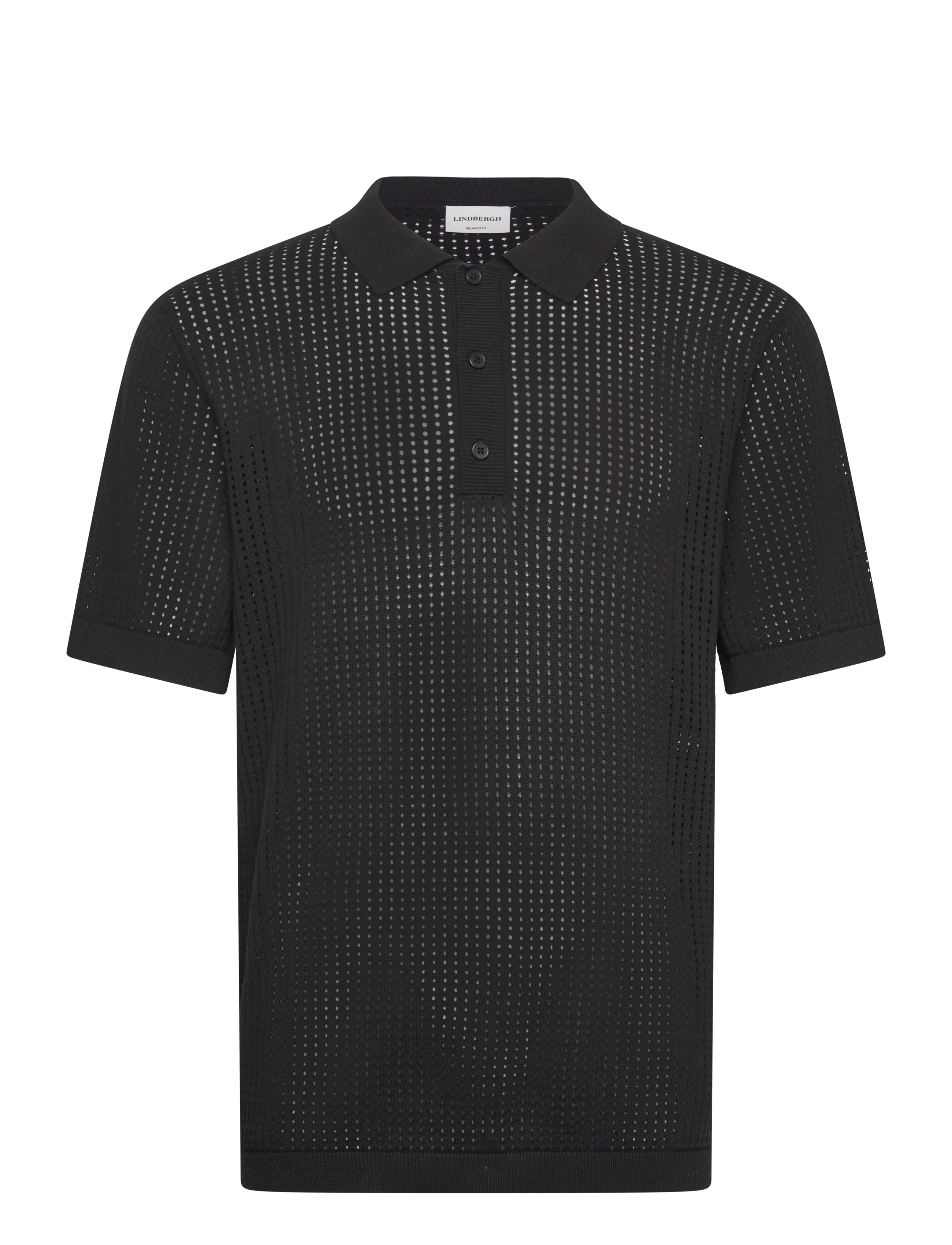 LINDBERGH Crochet Strick S/S Polo Schwarz - S - Herren