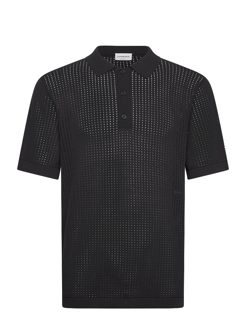 Lindbergh - Crochet knitted S/S polo - polostrik - black - 1