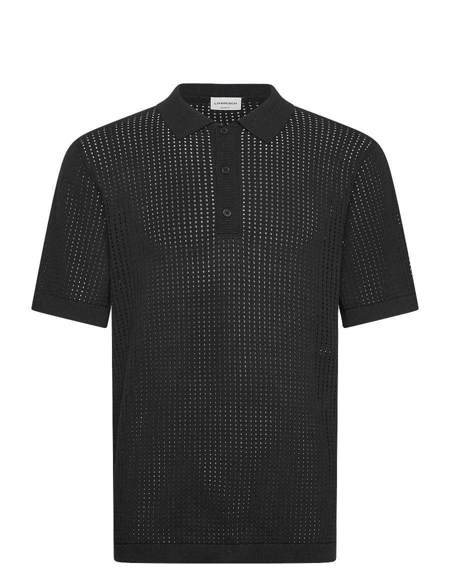 Lindbergh - Crochet knitted S/S polo - dzianinowe bluzki polo - black - 1