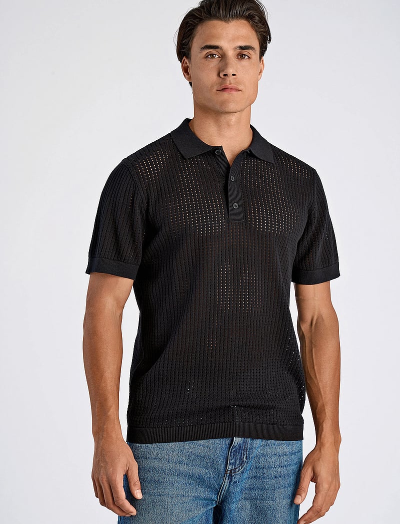 Lindbergh - Crochet knitted S/S polo - polostrik - black - 0
