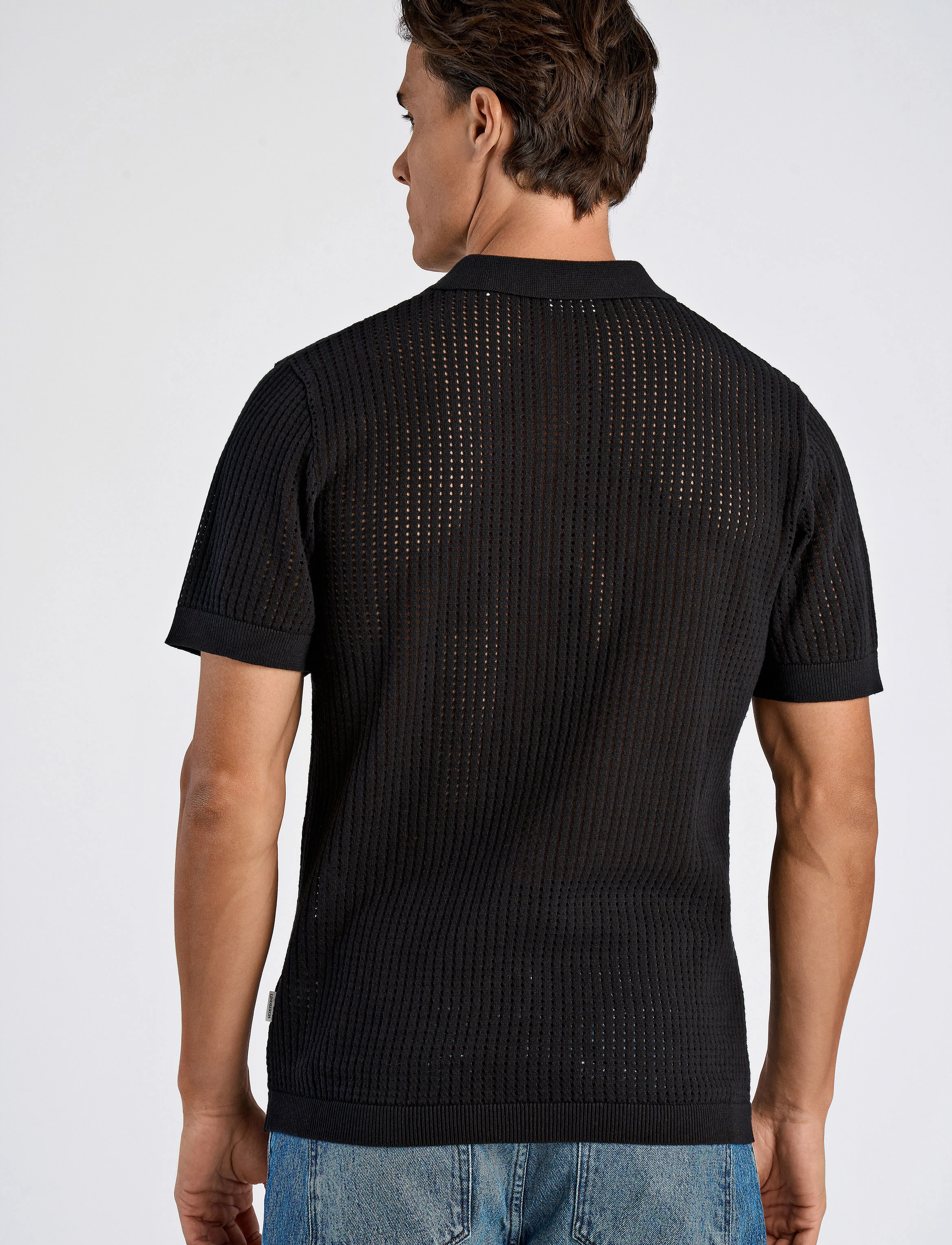 Lindbergh - Crochet knitted S/S polo - dzianinowe bluzki polo - black - 3