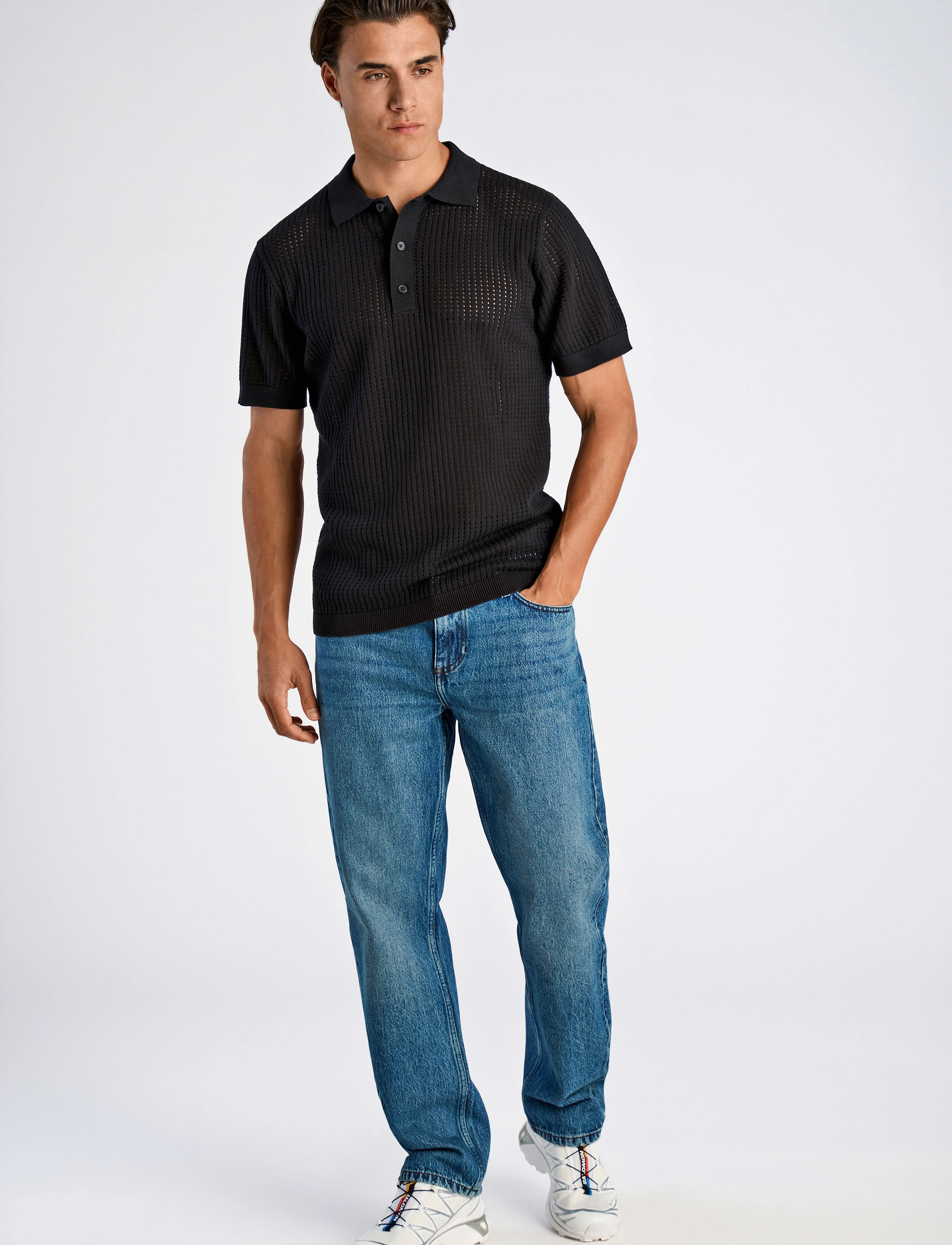 Lindbergh - Crochet knitted S/S polo - dzianinowe bluzki polo - black - 4