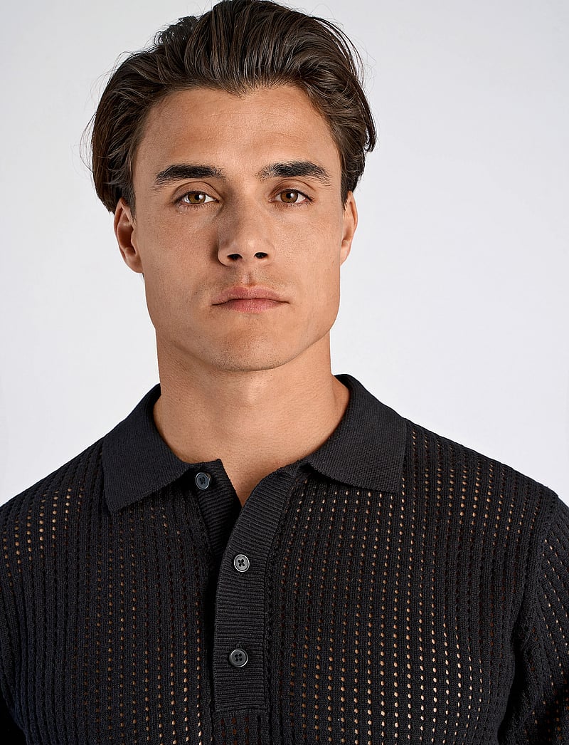 Lindbergh - Crochet knitted S/S polo - polostrik - black - 5