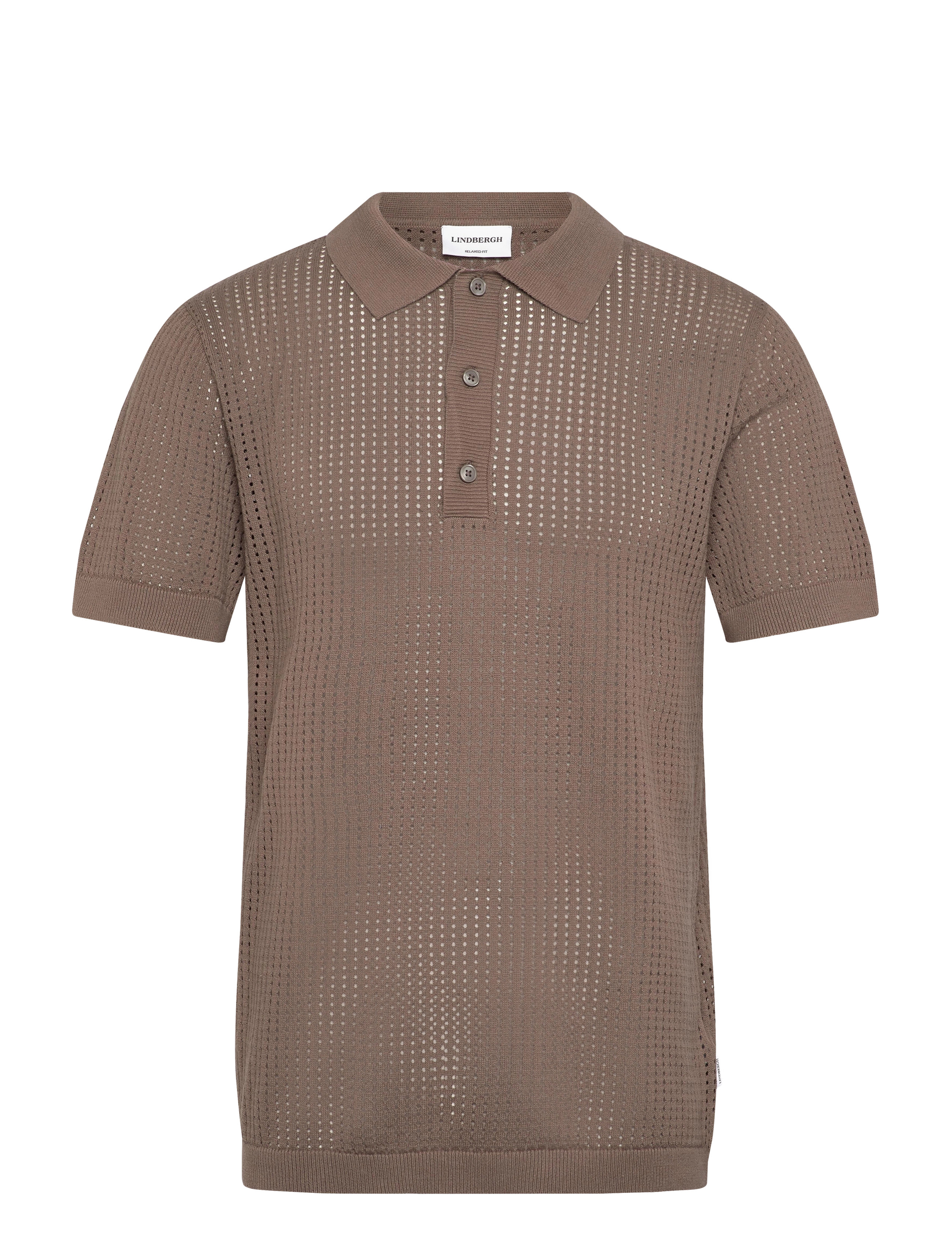 Lindbergh Crochet Knitted S/S Polo, L, Polos, Braun - Short-sleeved, Männerswear