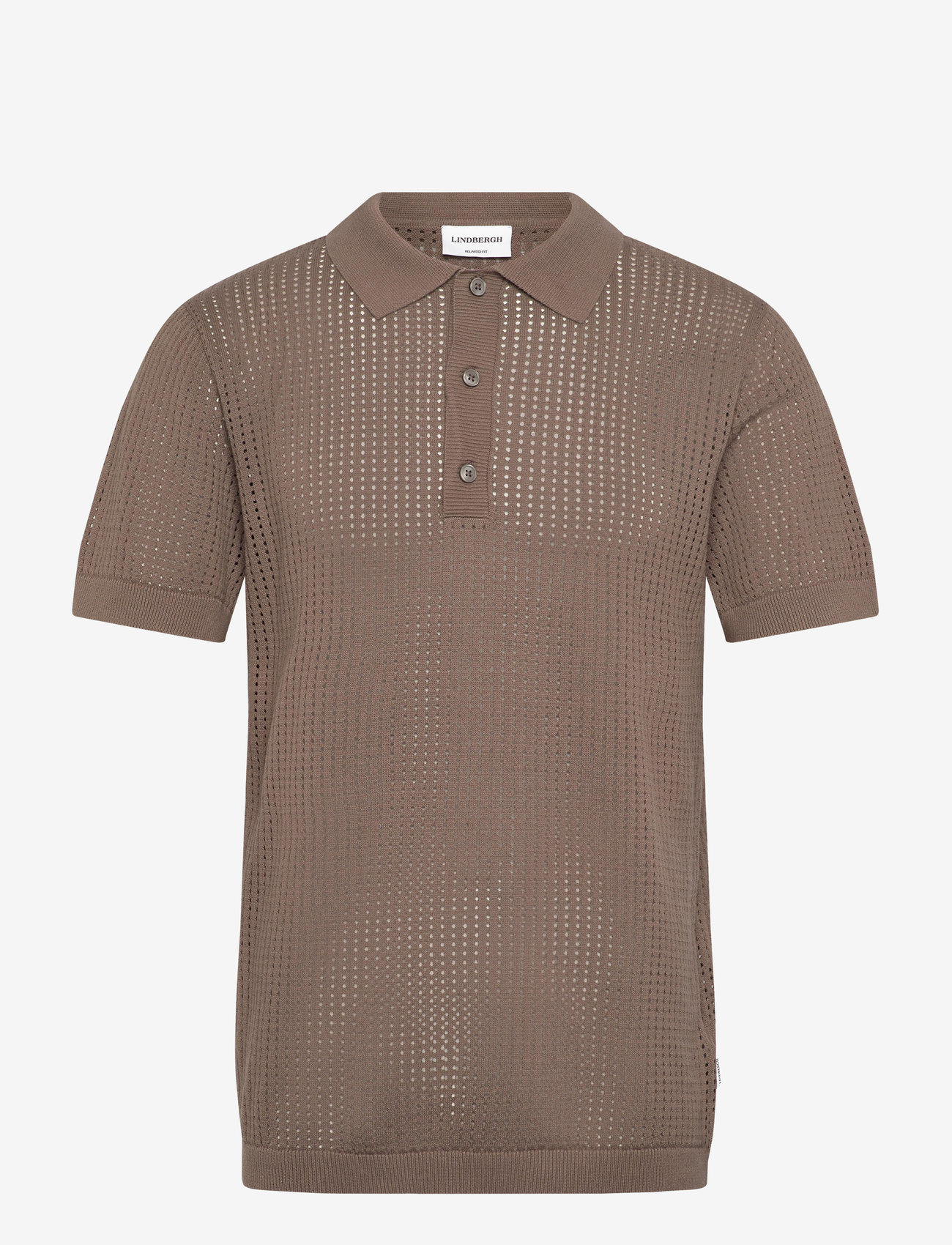 Lindbergh - Crochet knitted S/S polo - polostrik - dk stone - 0
