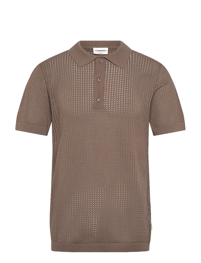 Lindbergh - Crochet knitted S/S polo - polostrik - dk stone - 0
