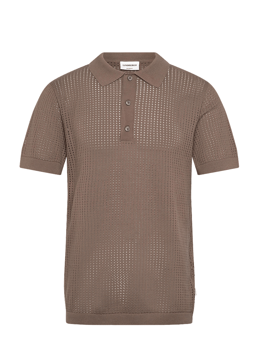 Lindbergh - Crochet knitted S/S polo - gestrickte polohemden - dk stone - 0