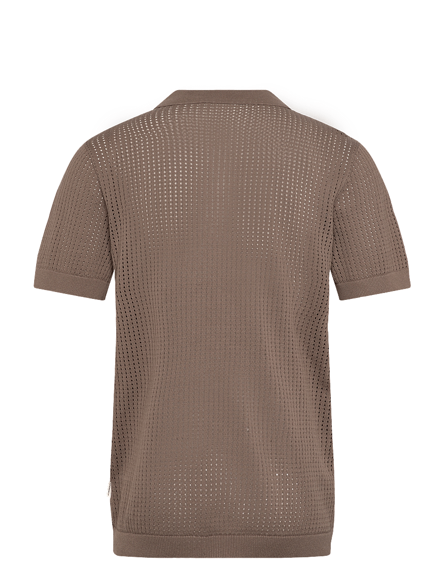Lindbergh - Crochet knitted S/S polo - gestrickte polohemden - dk stone - 1