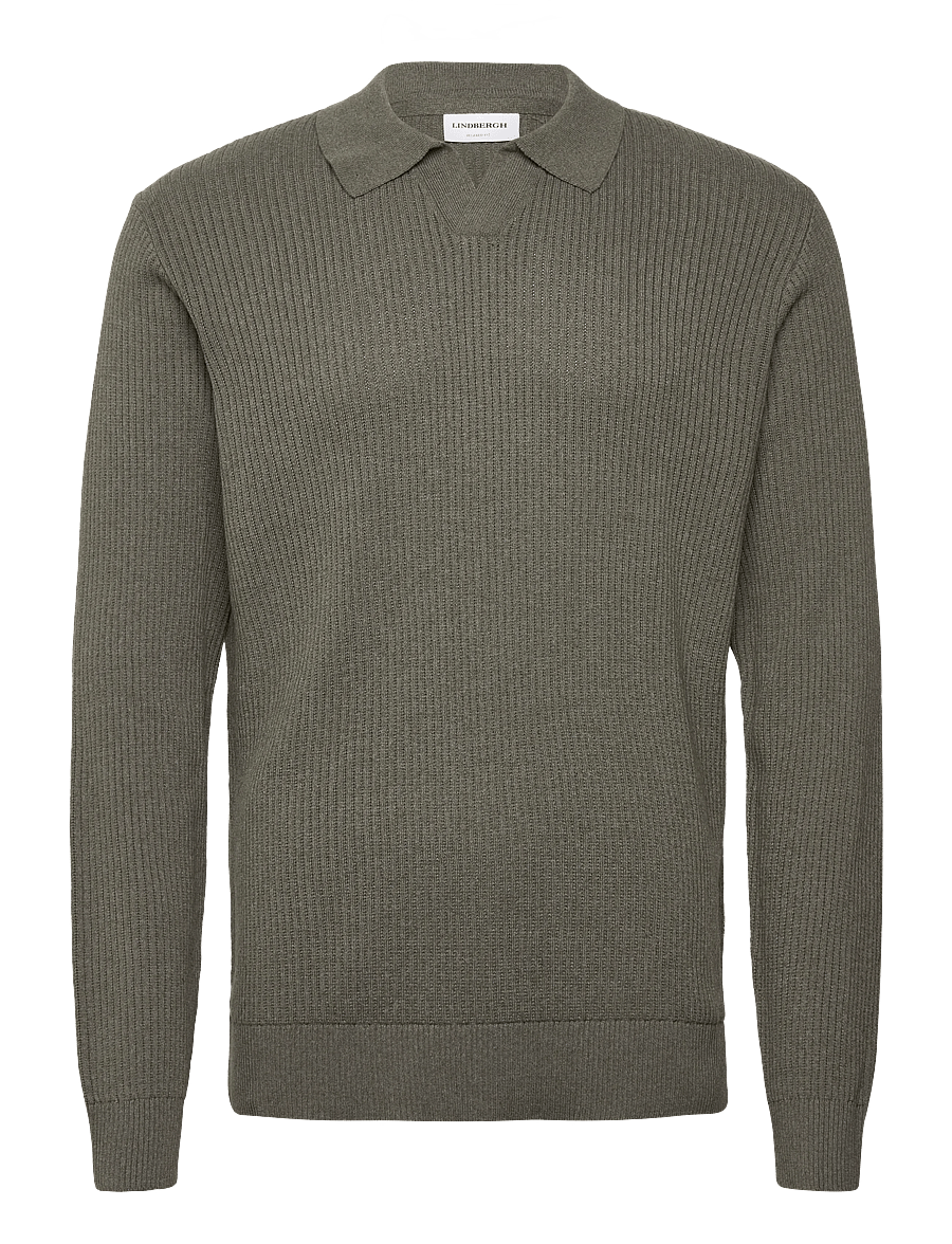 Lindbergh - Ribbed L/S v-neck poloRibbed L/S v-neck polo - poloer i strik med lange ærmer - army - 0