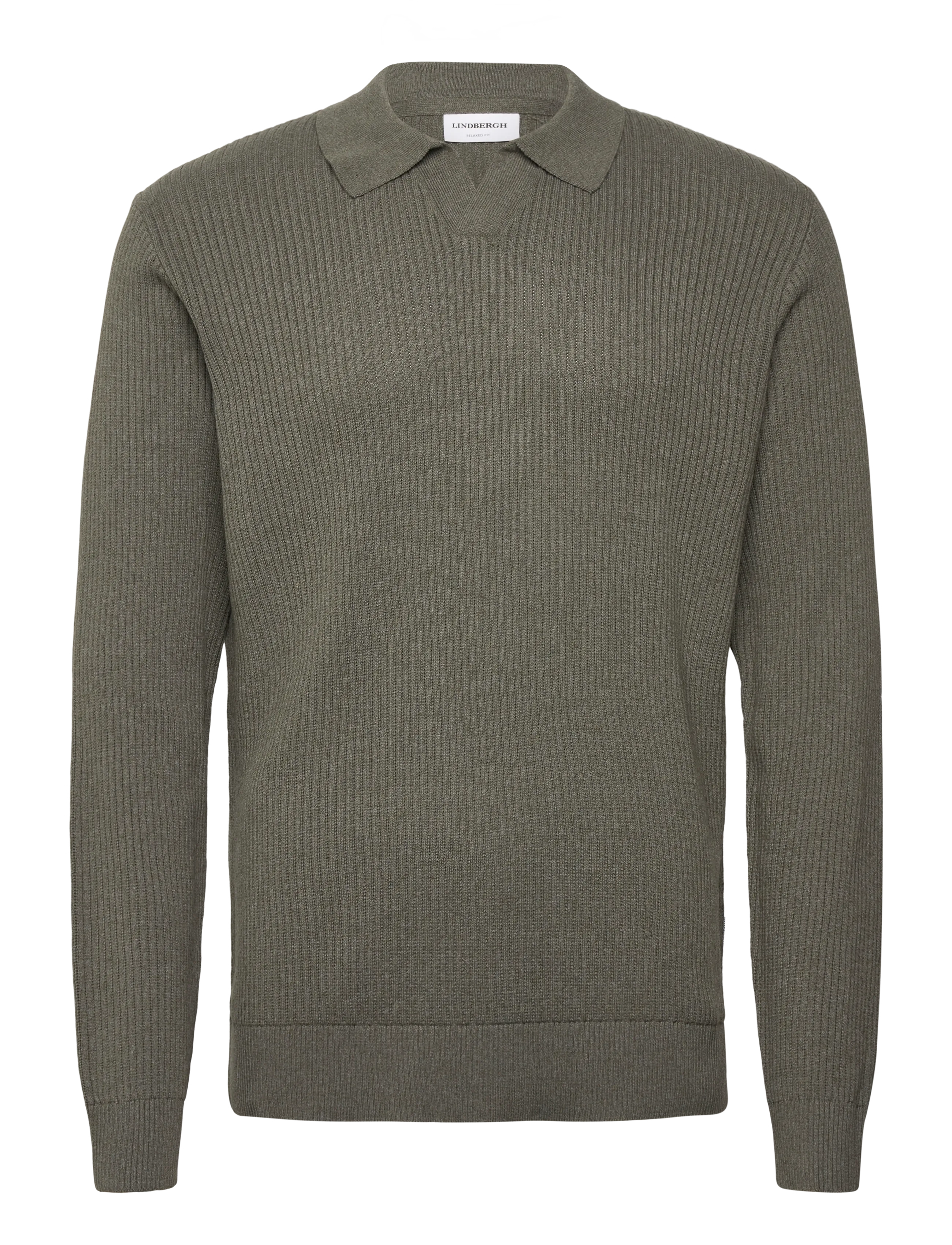 Lindbergh Ribbed L/S v-neck poloRibbed L/S v-neck polo - Poloer i strik med lange ærmer - ARMY / khaki/green
