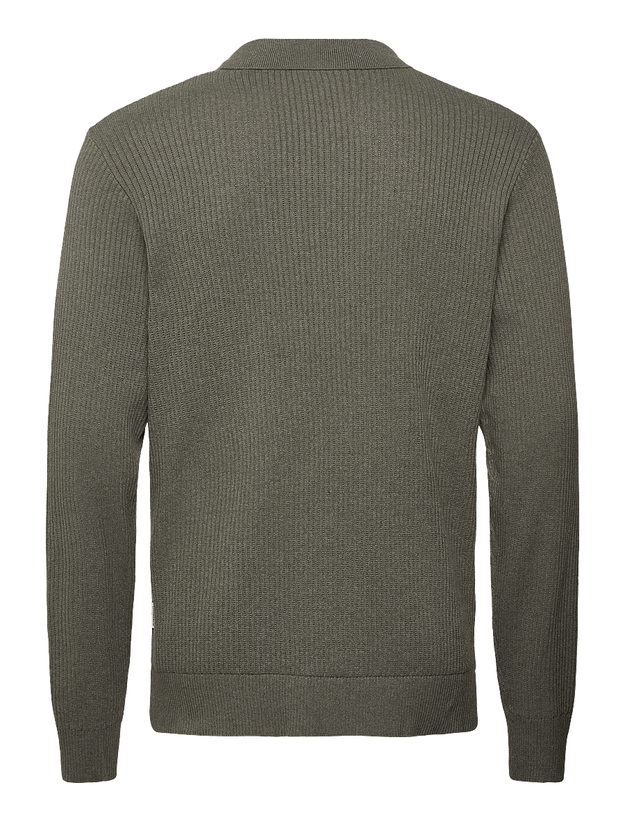 Lindbergh - Ribbed L/S v-neck poloRibbed L/S v-neck polo - poloer i strik med lange ærmer - army - 1