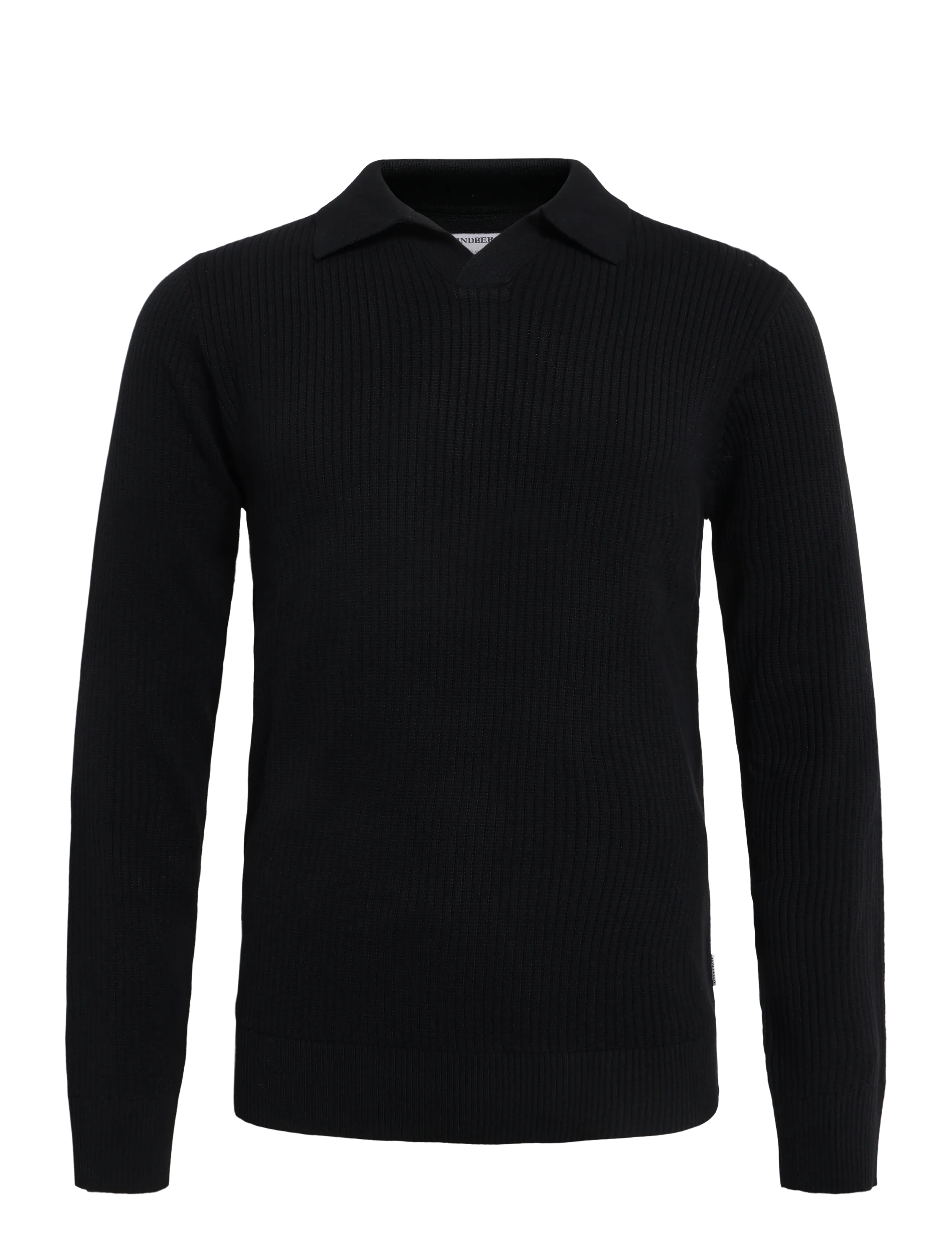 Lindbergh Ribbed L/S v-neck poloRibbed L/S v-neck polo - Kollektioner - BLACK / black