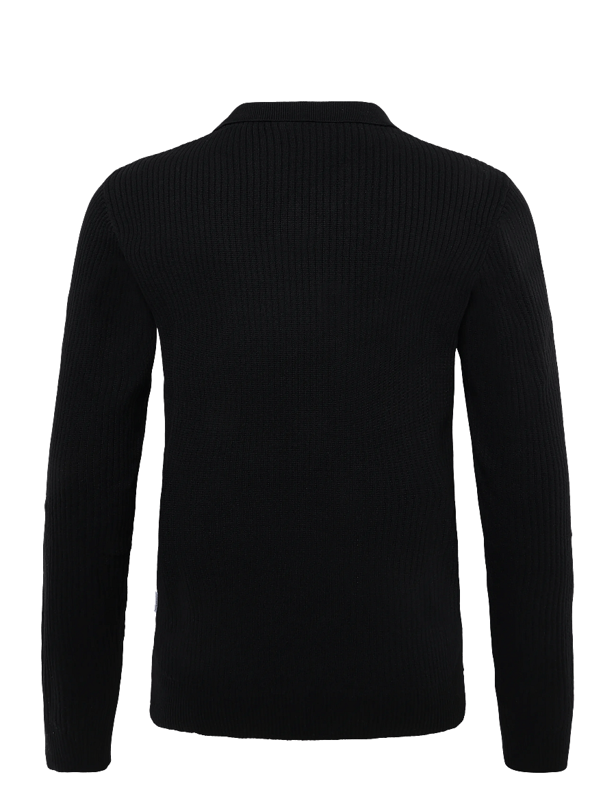 Lindbergh - Ribbed L/S v-neck poloRibbed L/S v-neck polo - långärmade stickade pikétröjor - black - 1
