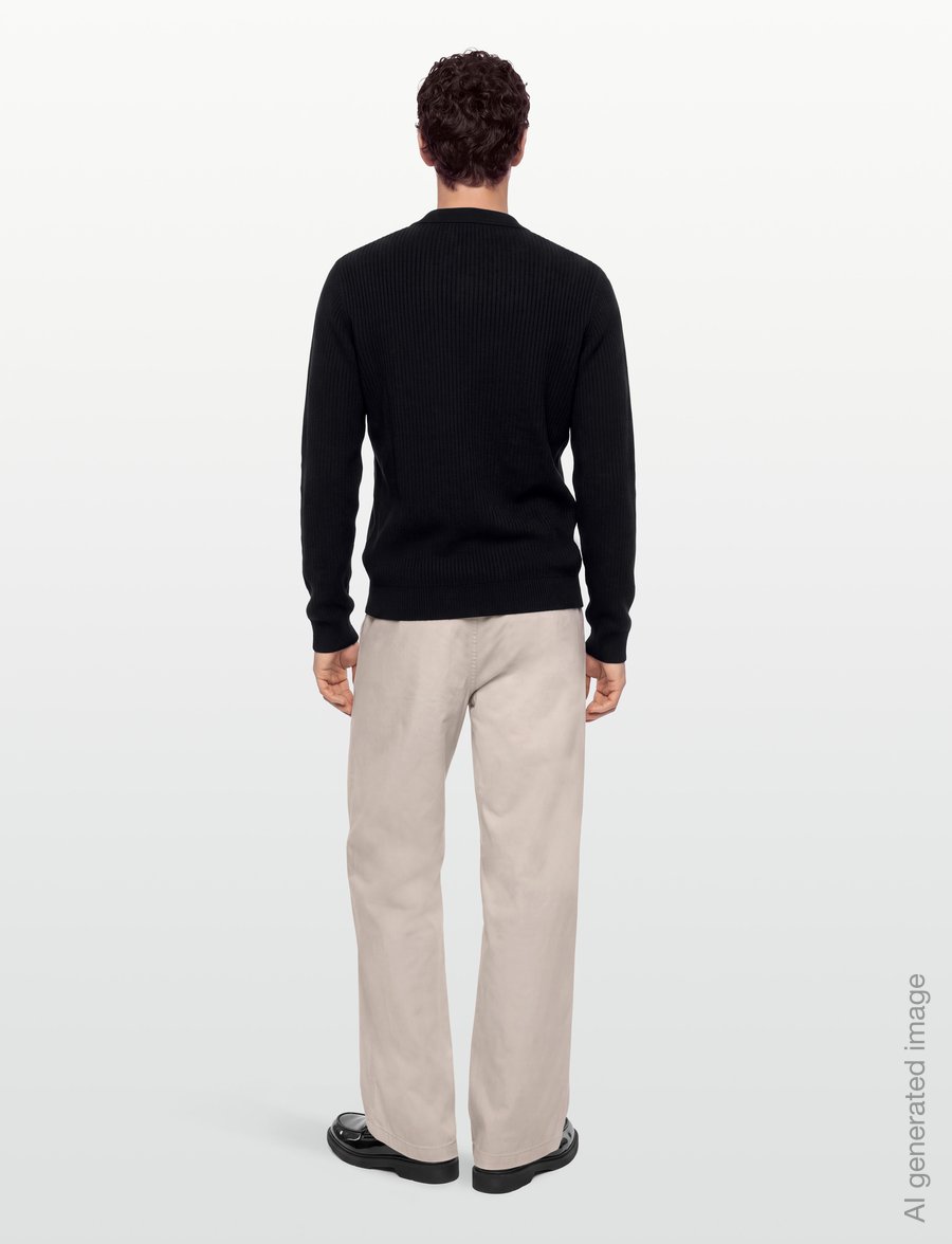 Lindbergh - Ribbed L/S v-neck poloRibbed L/S v-neck polo - långärmade stickade pikétröjor - black - 4