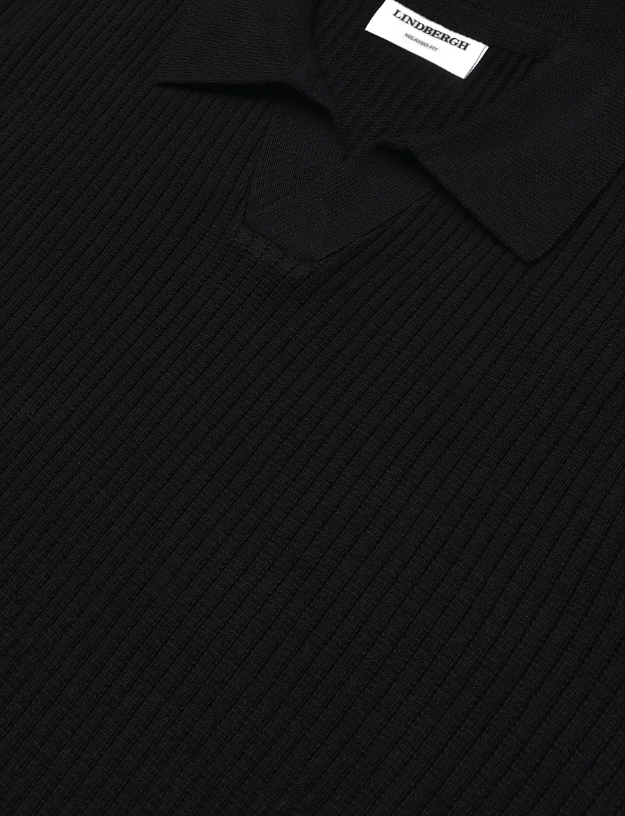 Lindbergh - Ribbed L/S v-neck poloRibbed L/S v-neck polo - långärmade stickade pikétröjor - black - 2