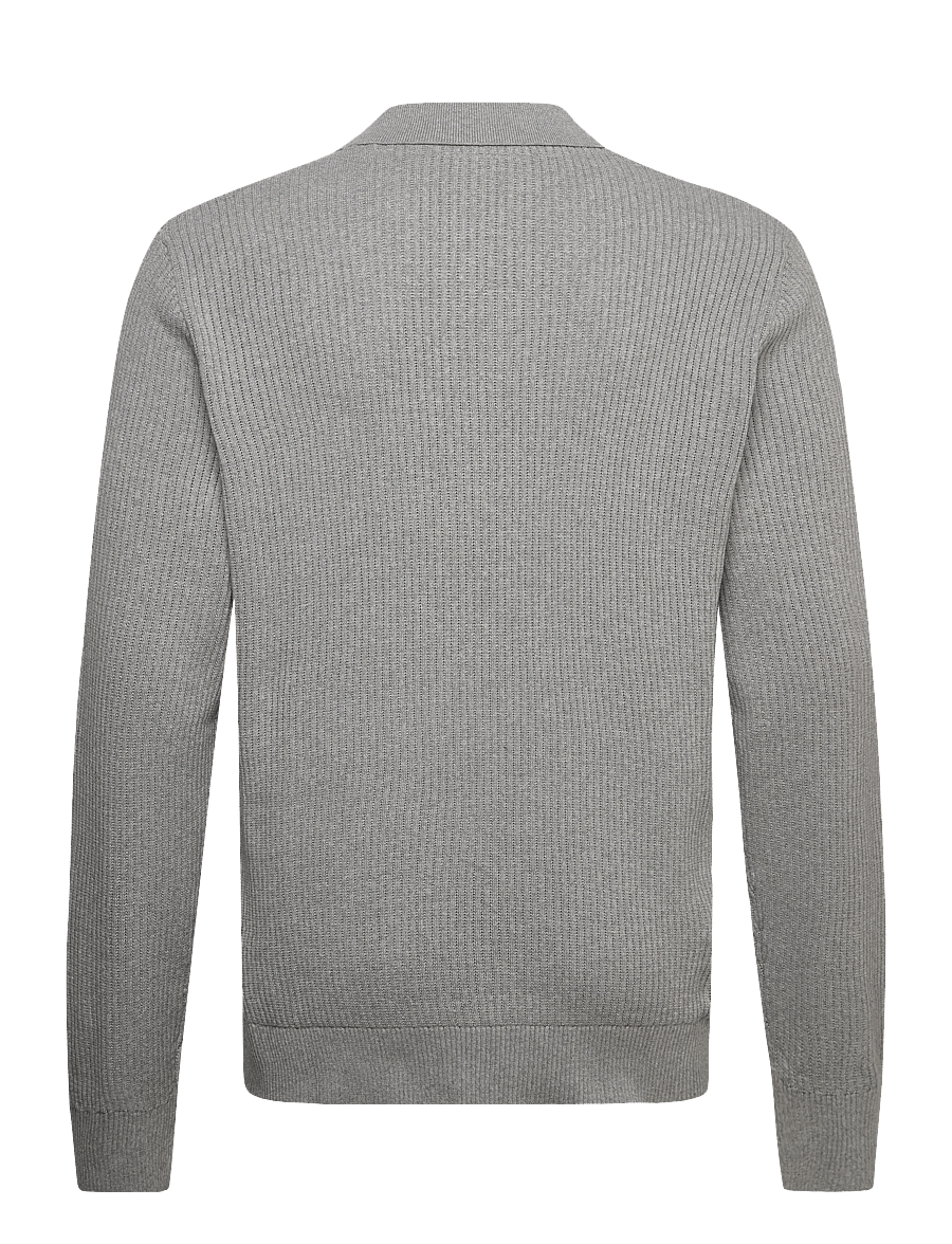 Lindbergh - Ribbed L/S v-neck poloRibbed L/S v-neck polo - langärmelige strick-polohemden - grey mel - 1