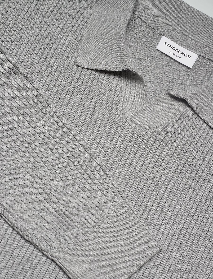 Lindbergh - Ribbed L/S v-neck poloRibbed L/S v-neck polo - pikkade varrukatega kootud polod - grey mel - 2