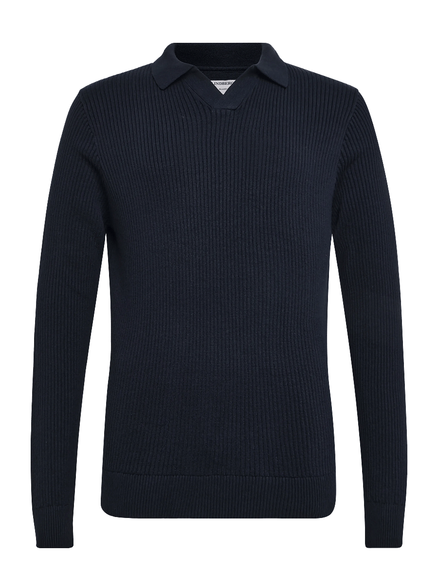 Lindbergh - Ribbed L/S v-neck poloRibbed L/S v-neck polo - langärmelige strick-polohemden - navy - 0