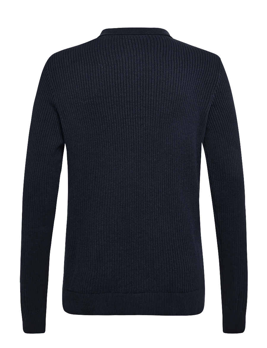 Lindbergh - Ribbed L/S v-neck poloRibbed L/S v-neck polo - langärmelige strick-polohemden - navy - 1