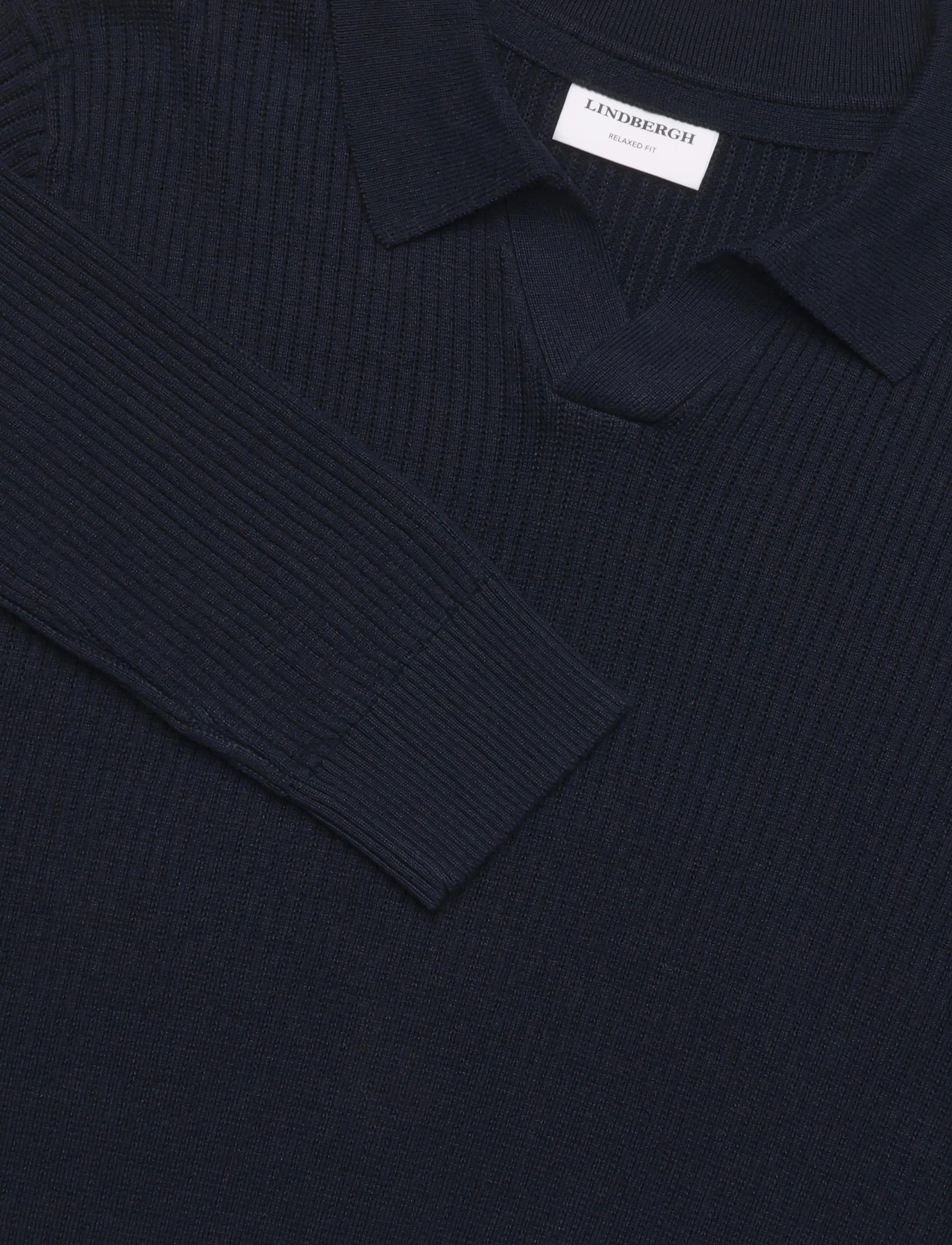 Lindbergh - Ribbed L/S v-neck poloRibbed L/S v-neck polo - langärmelige strick-polohemden - navy - 2