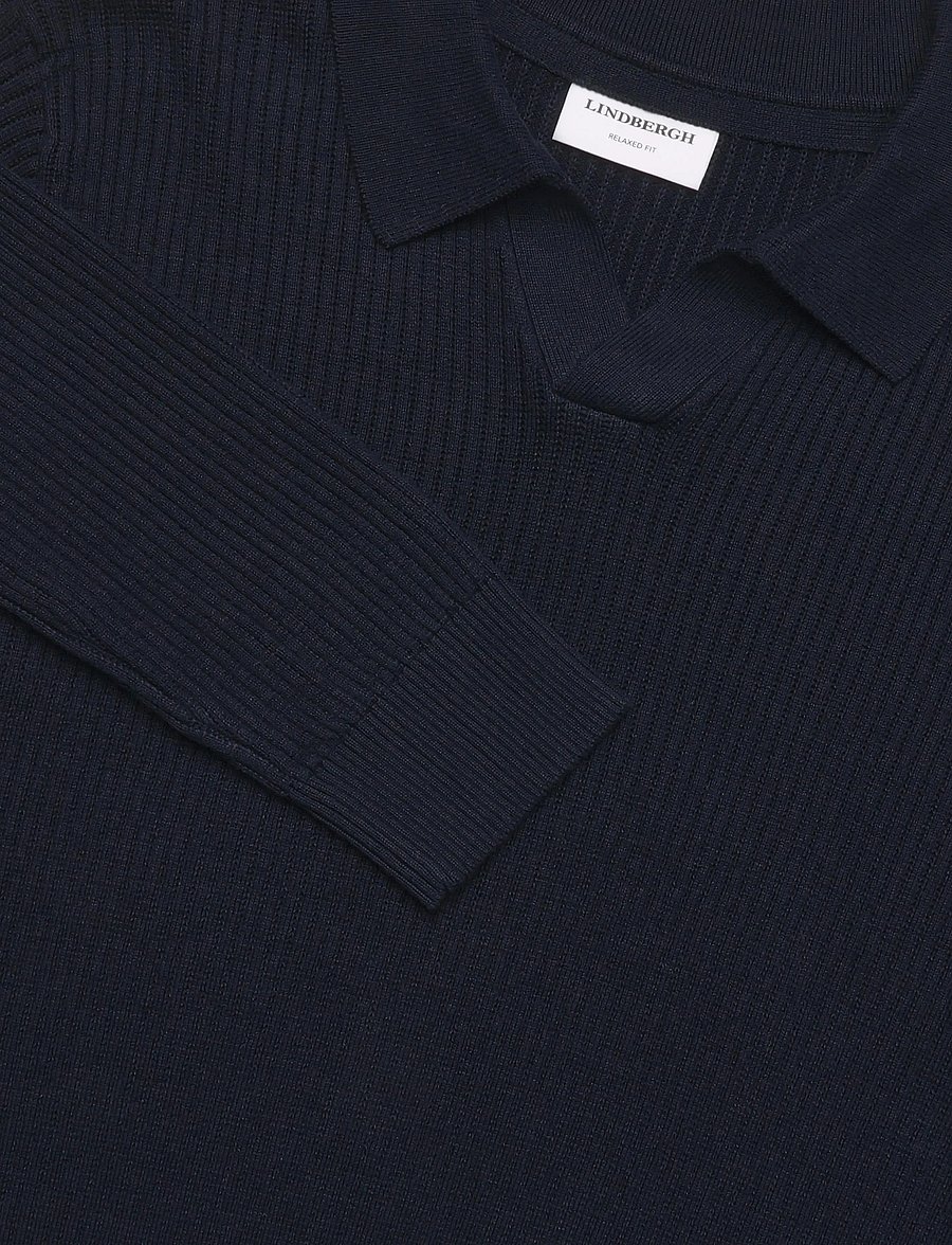 Lindbergh - Ribbed L/S v-neck poloRibbed L/S v-neck polo - langärmelige strick-polohemden - navy - 2