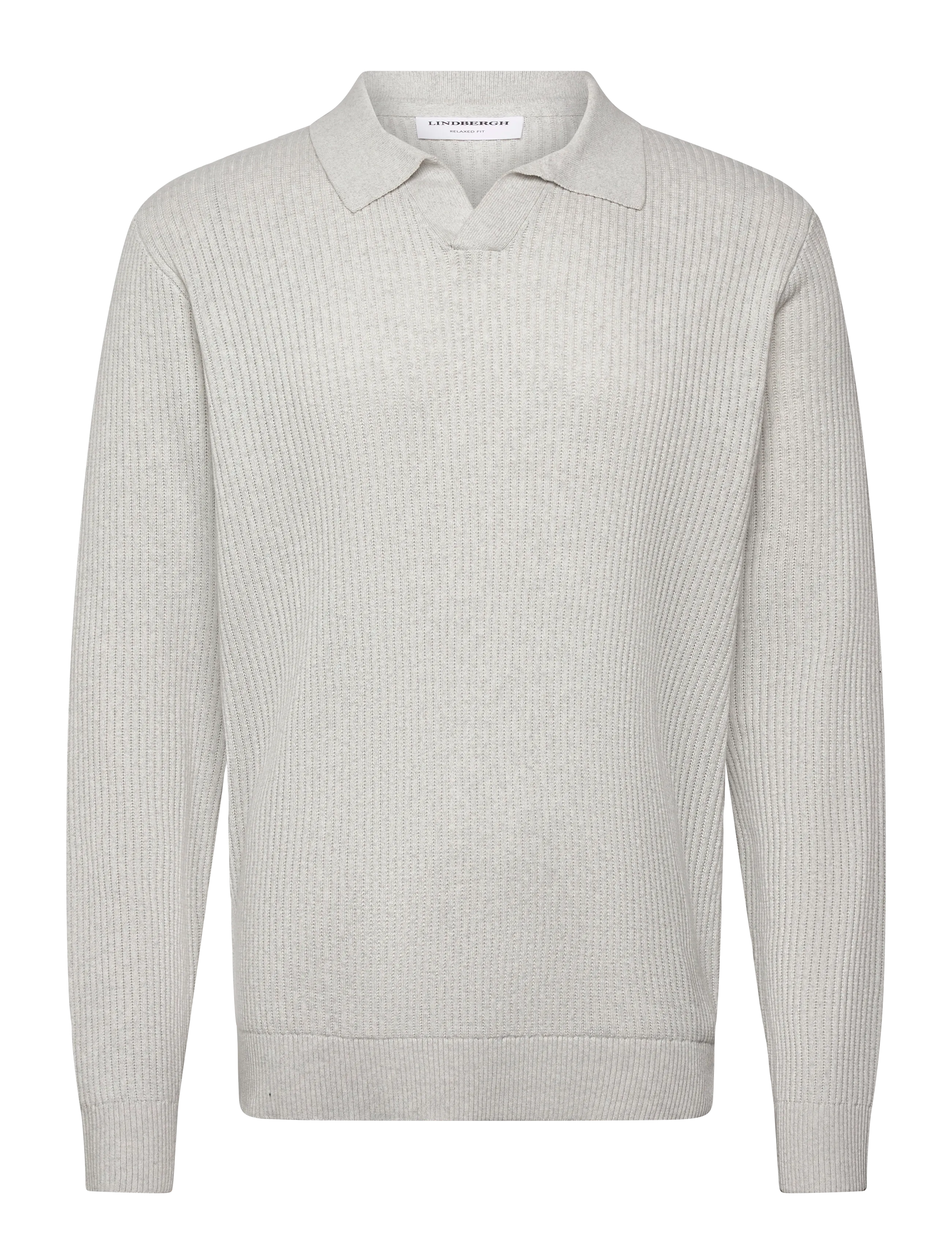 Lindbergh Ribbed L/S v-neck poloRibbed L/S v-neck polo - Langärmlige Strick-Polohemden - OFF WHITE / white