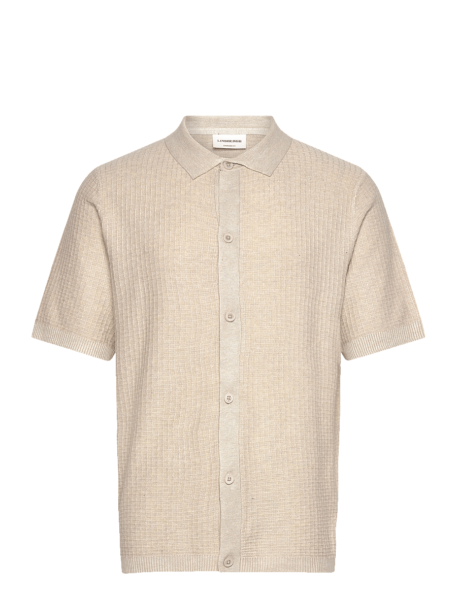 Lindbergh - Knitted S/S polo cardigan - off white mel - 0
