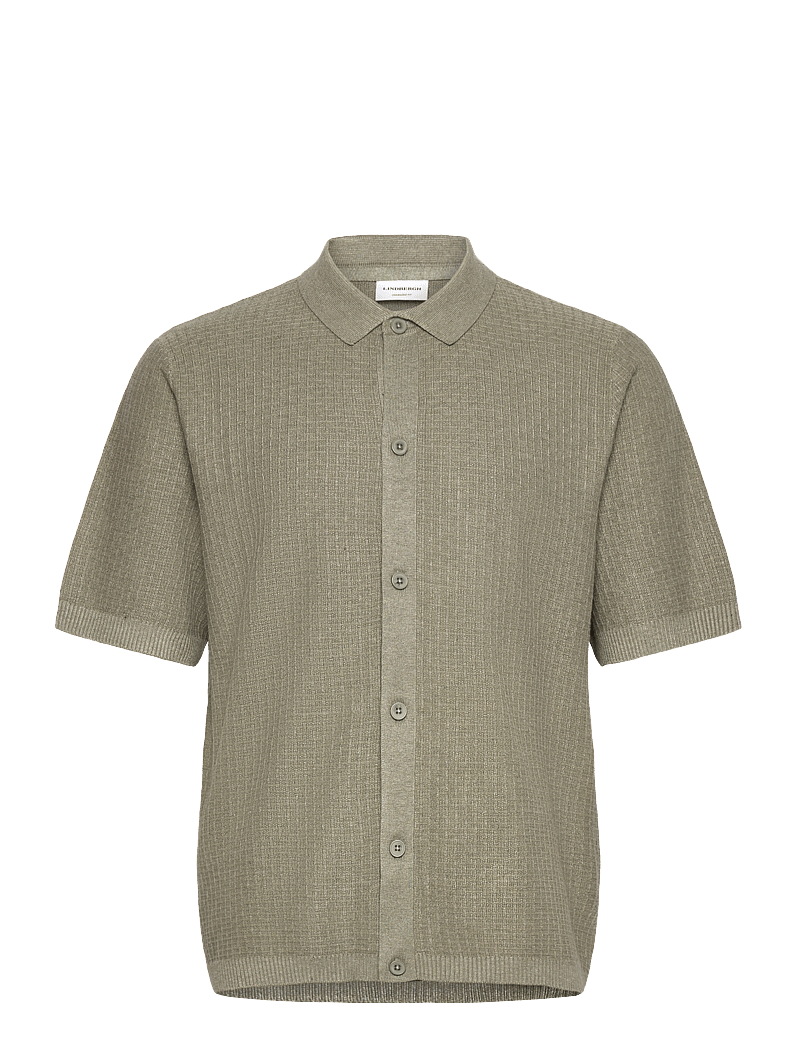 Lindbergh - Knitted S/S polo cardigan - kurzarmhemden - soft green mel - 0