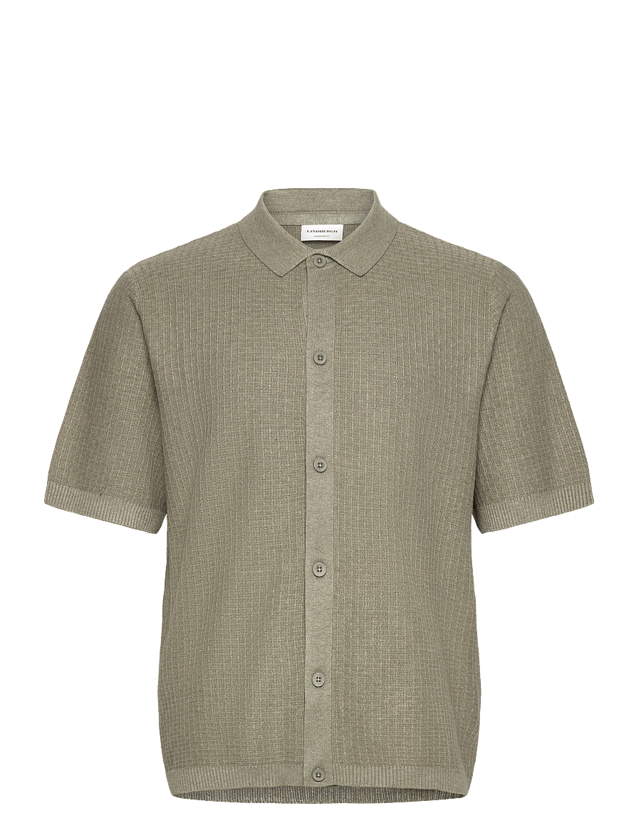 Lindbergh - Knitted S/S polo cardigan - soft green mel - 0