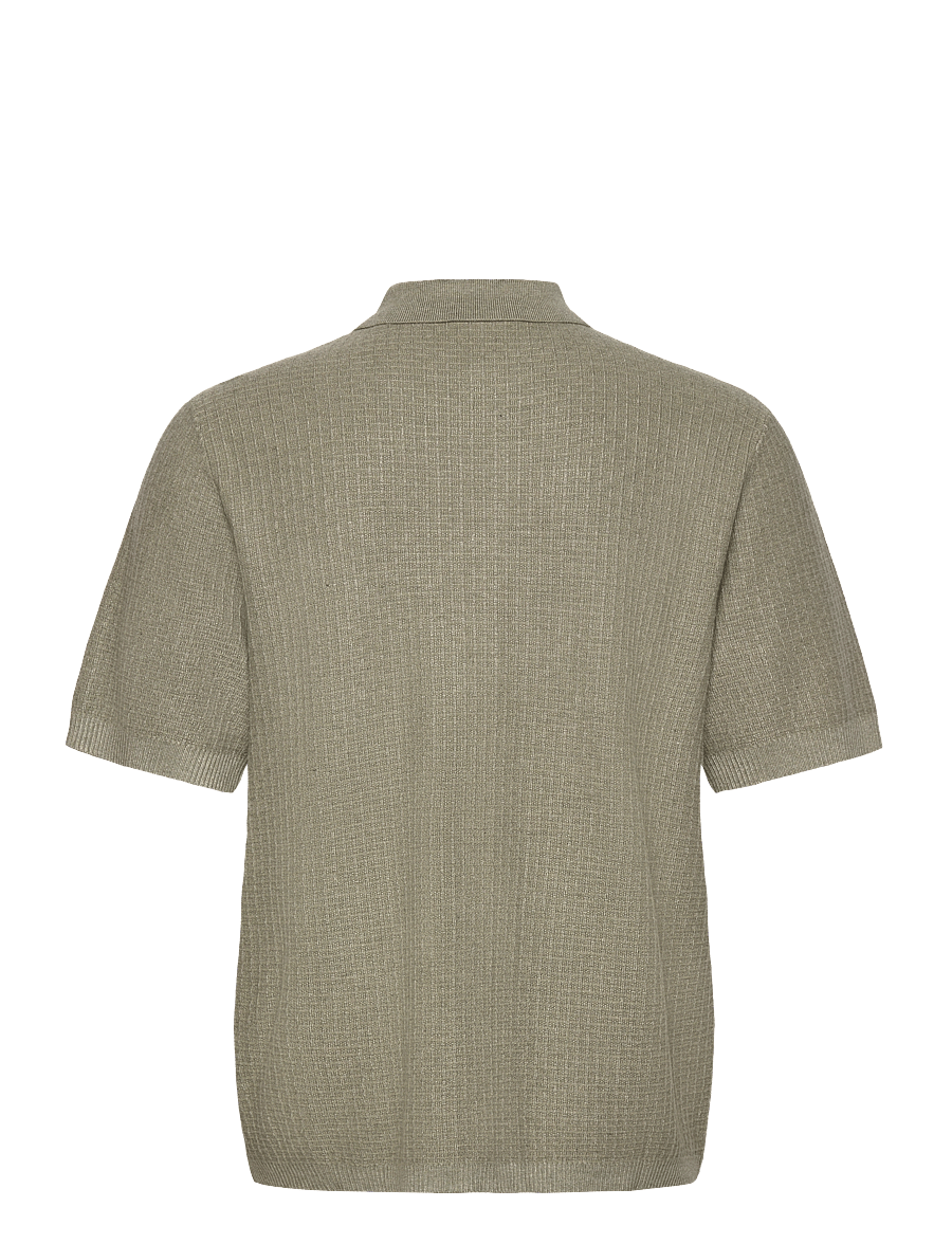 Lindbergh - Knitted S/S polo cardigan - soft green mel - 1