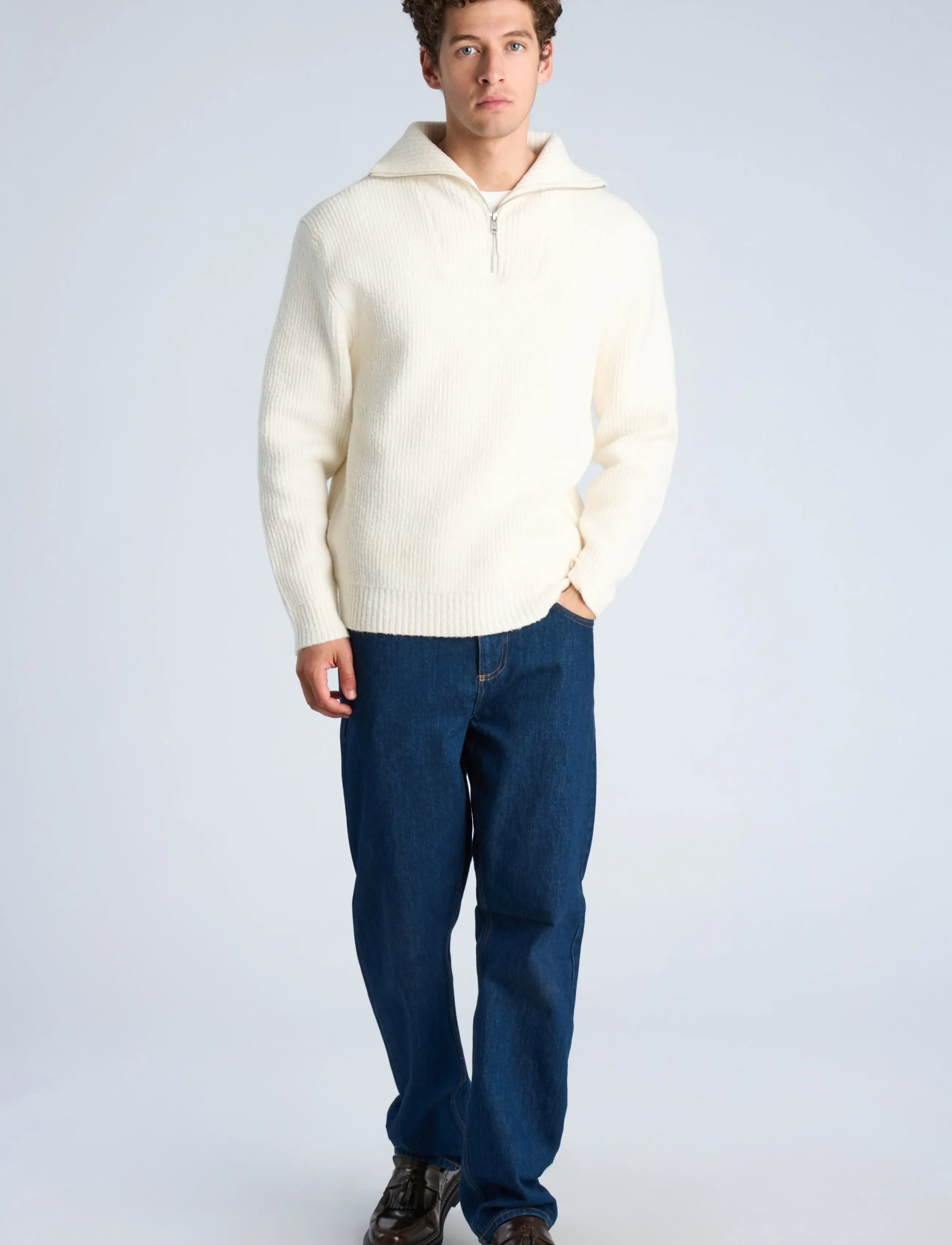 Lindbergh - Oversized half zip sweater - chalk white - 0