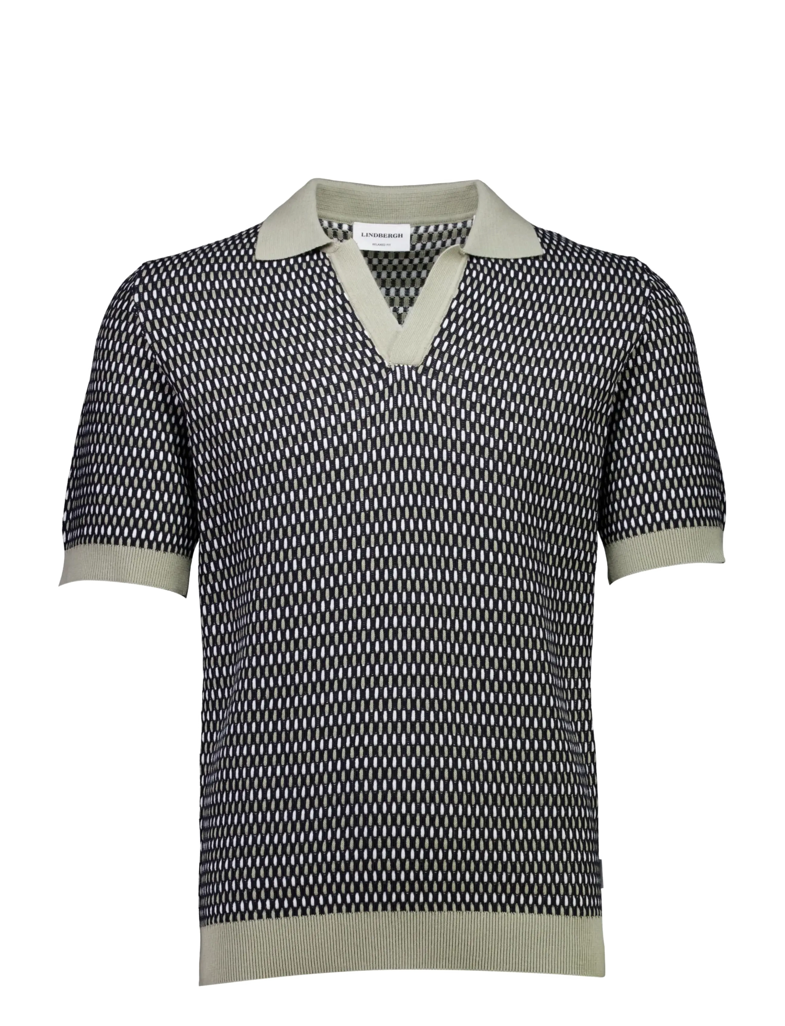 Lindbergh - Jacquard S/S v-neck polo - dusty olive - 1