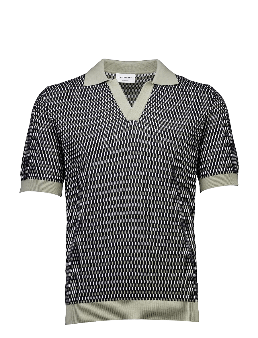 Lindbergh - Jacquard S/S v-neck polo - dusty olive - 1