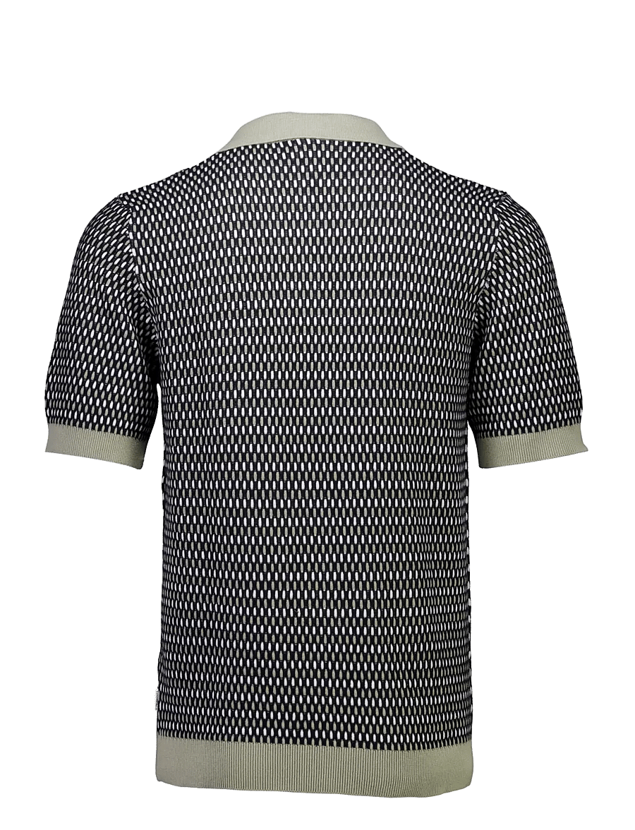 Lindbergh - Jacquard S/S v-neck polo - dusty olive - 2