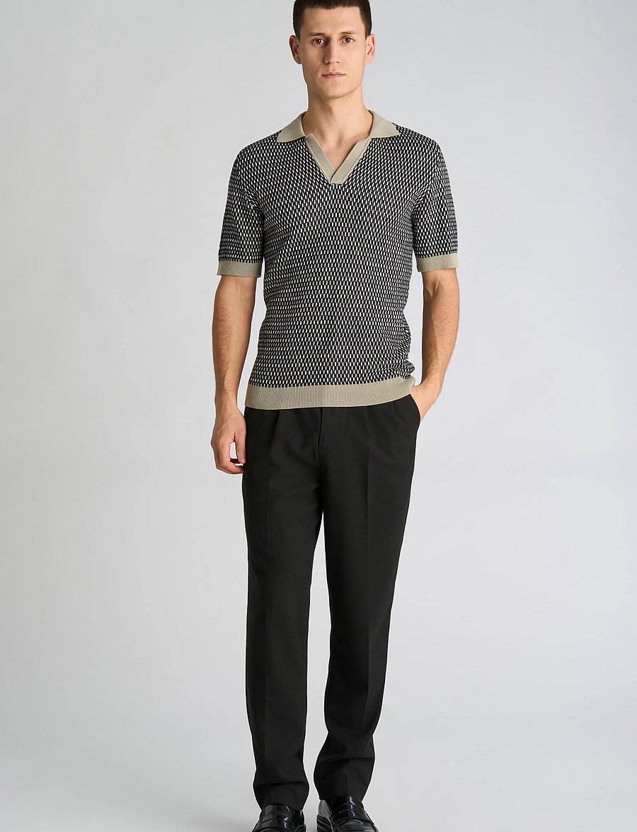 Lindbergh - Jacquard S/S v-neck polo - dusty olive - 0