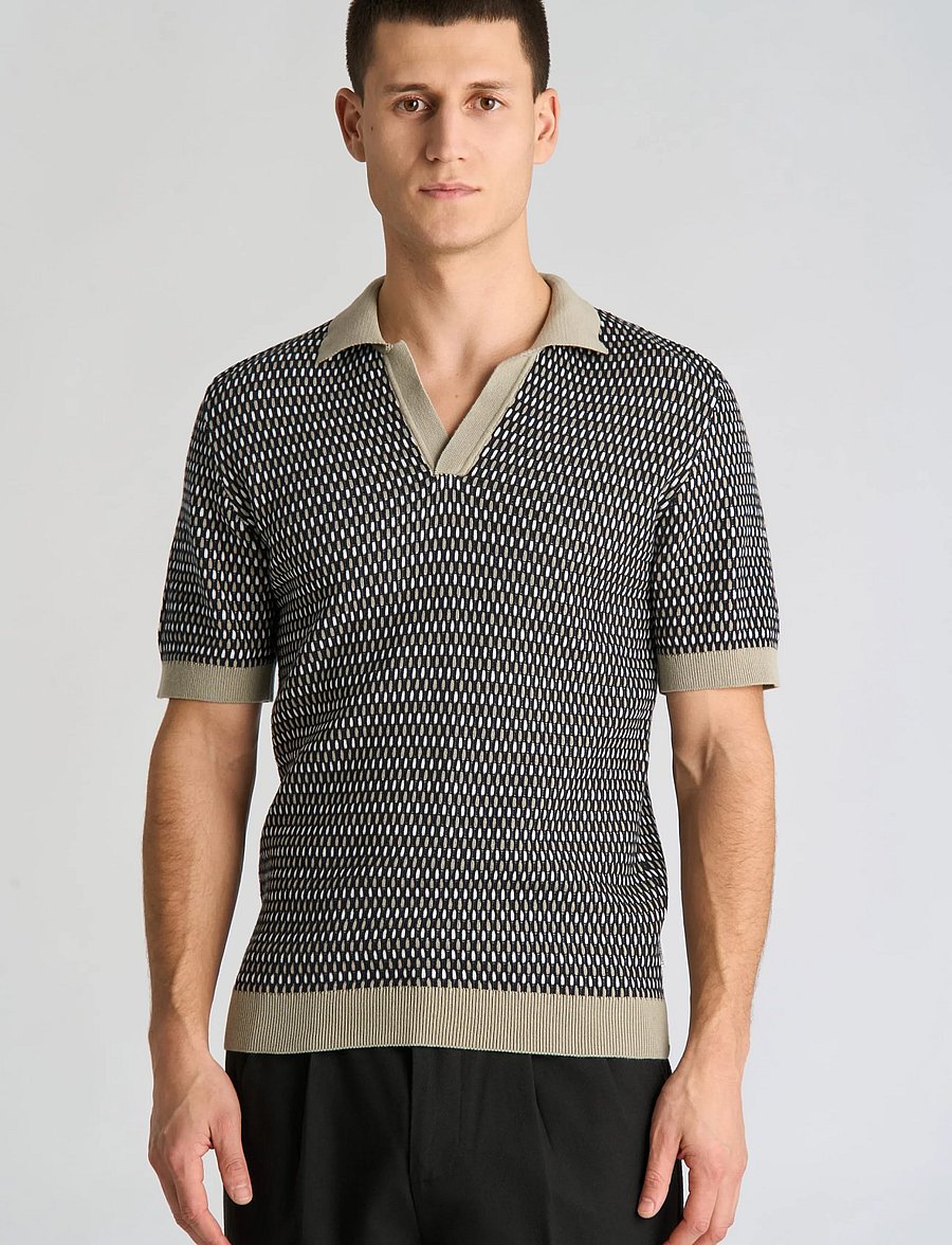 Lindbergh - Jacquard S/S v-neck polo - dusty olive - 3