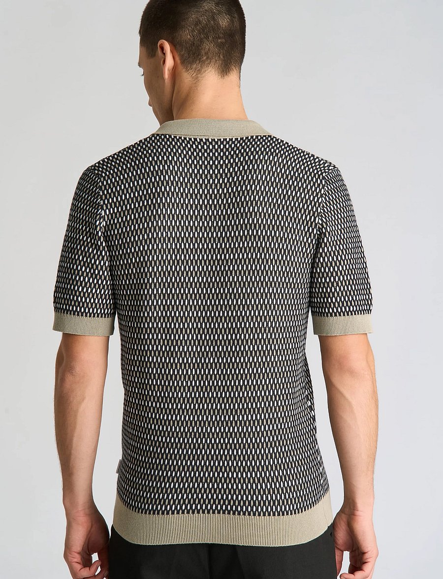 Lindbergh - Jacquard S/S v-neck polo - dusty olive - 4